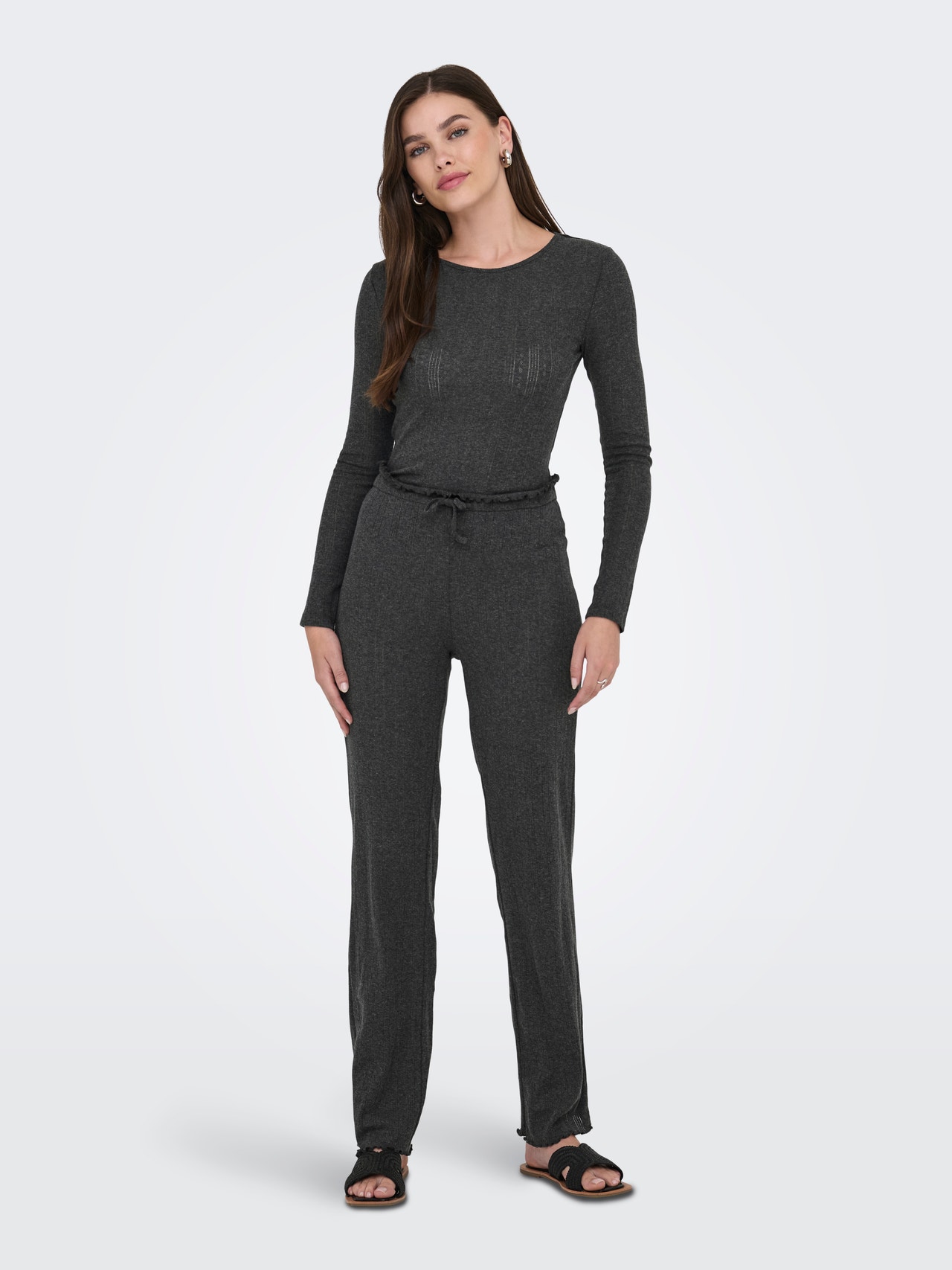 ONLY Labavo prianjanje Hlače -Dark Grey Melange - 15356087