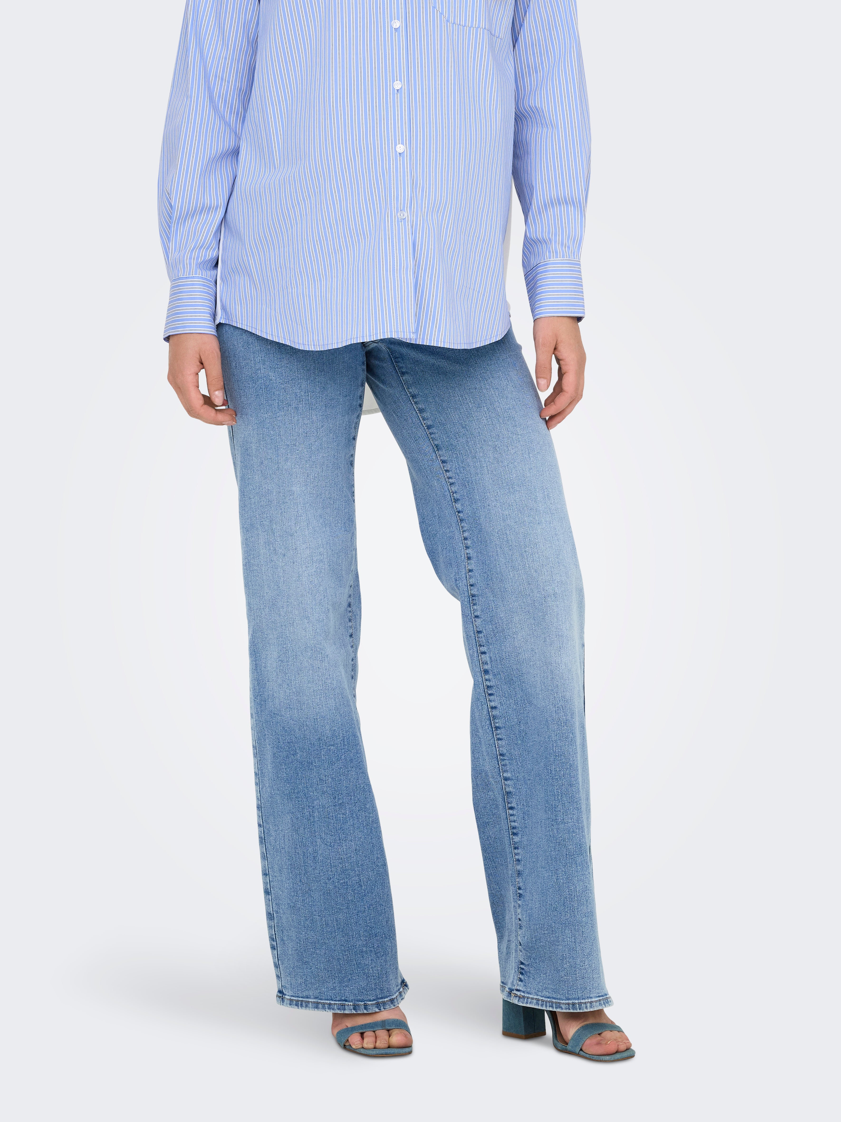 Olmwauw Mittlere Taille Weiter Beinschnitt Jeans