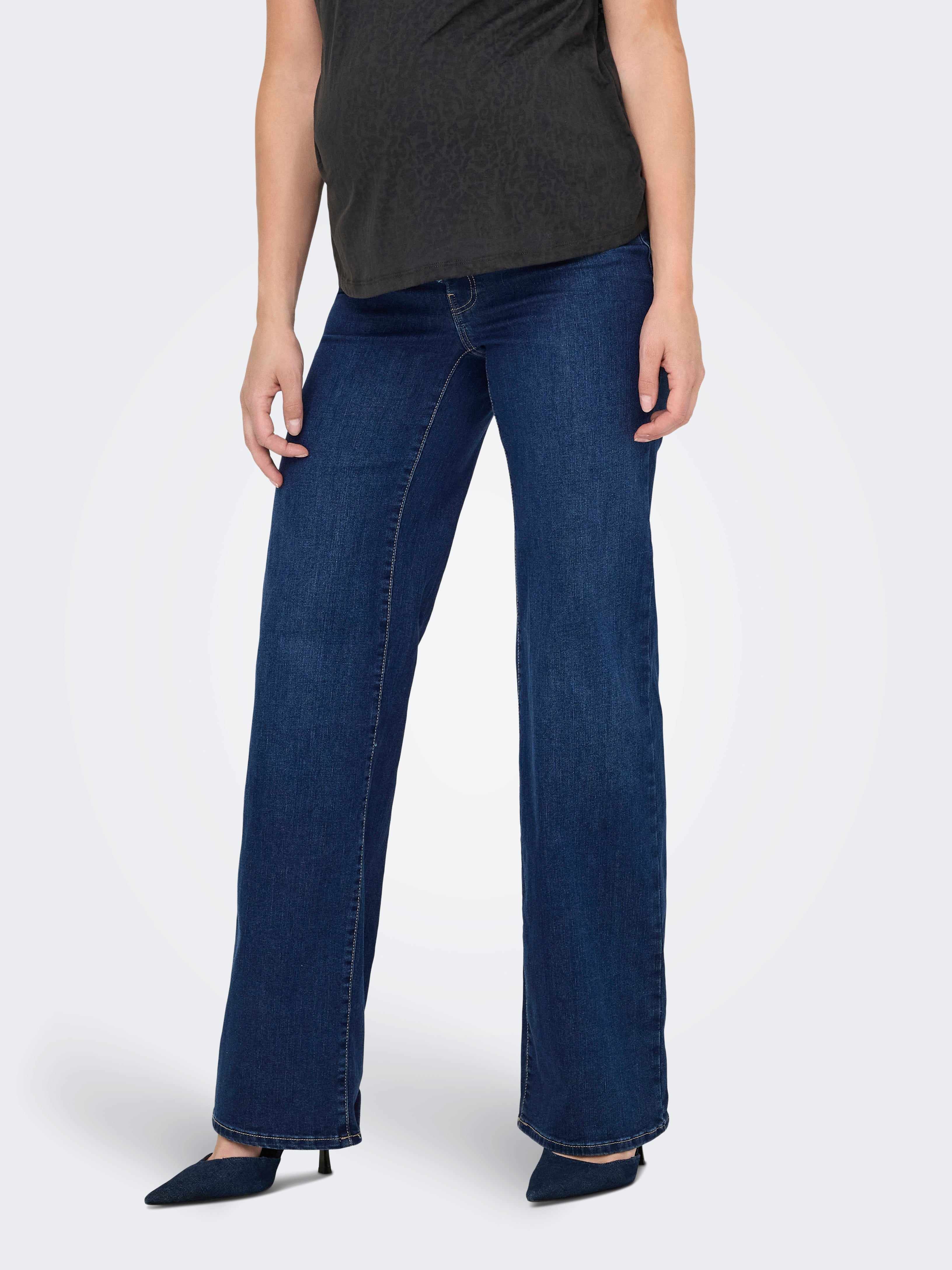 Olmwauw Mittlere Taille Weiter Beinschnitt Jeans