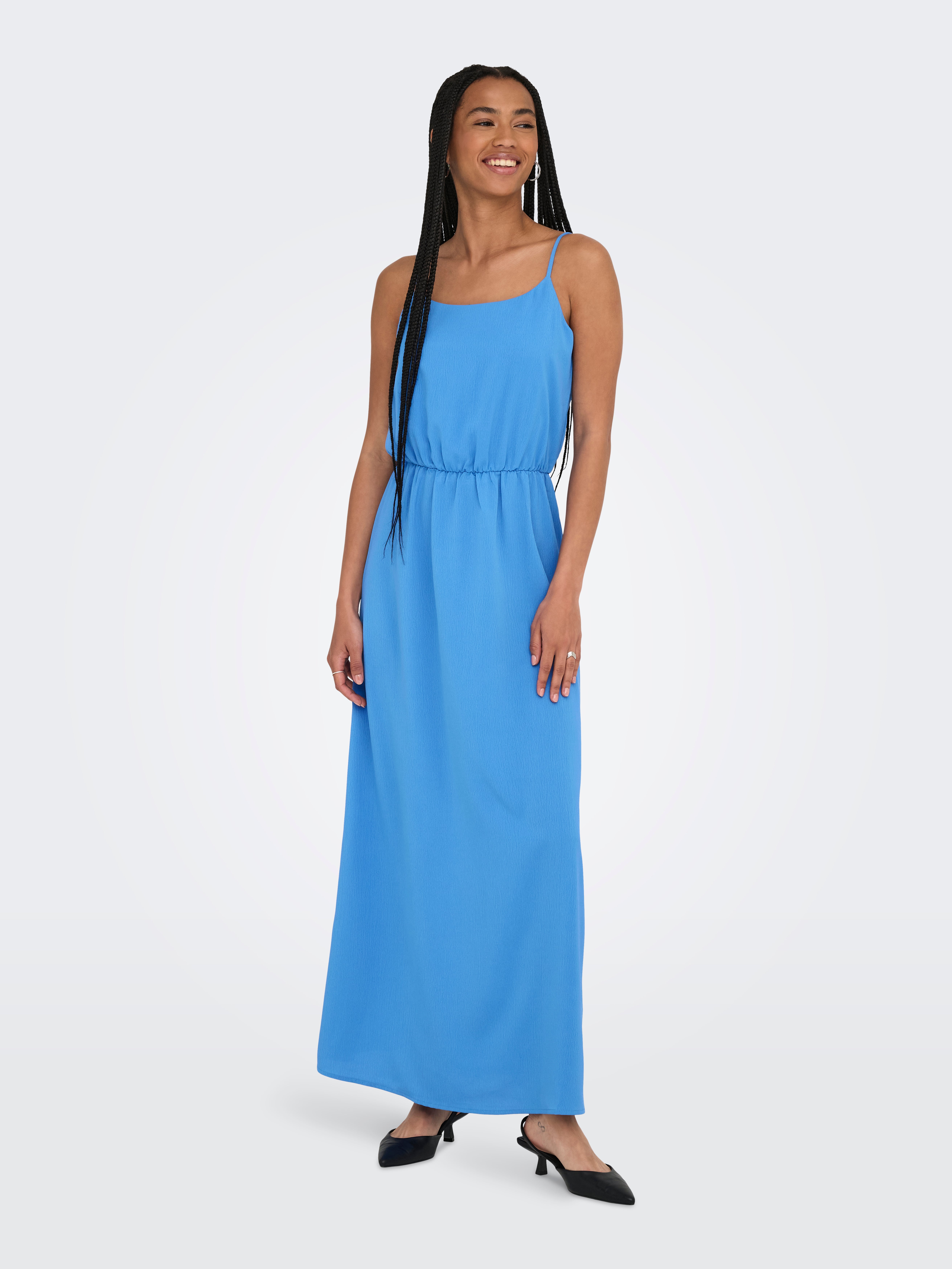 Only Maxi Jurk Blauw Jurkje Only Only-M Kobaltblauwe Travelstof