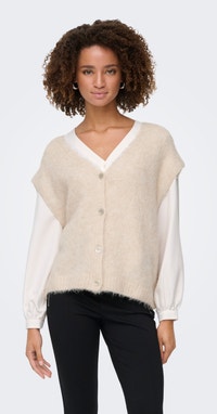 ONLY ONLAZU O-NECK - Jersey de punto - string pattern/seal brown/birch/marrón