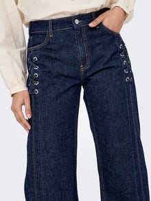 ONLY ONLCOBAIN Mid waist Wide Leg Fit Jeans -Dark Blue Denim - 15357933