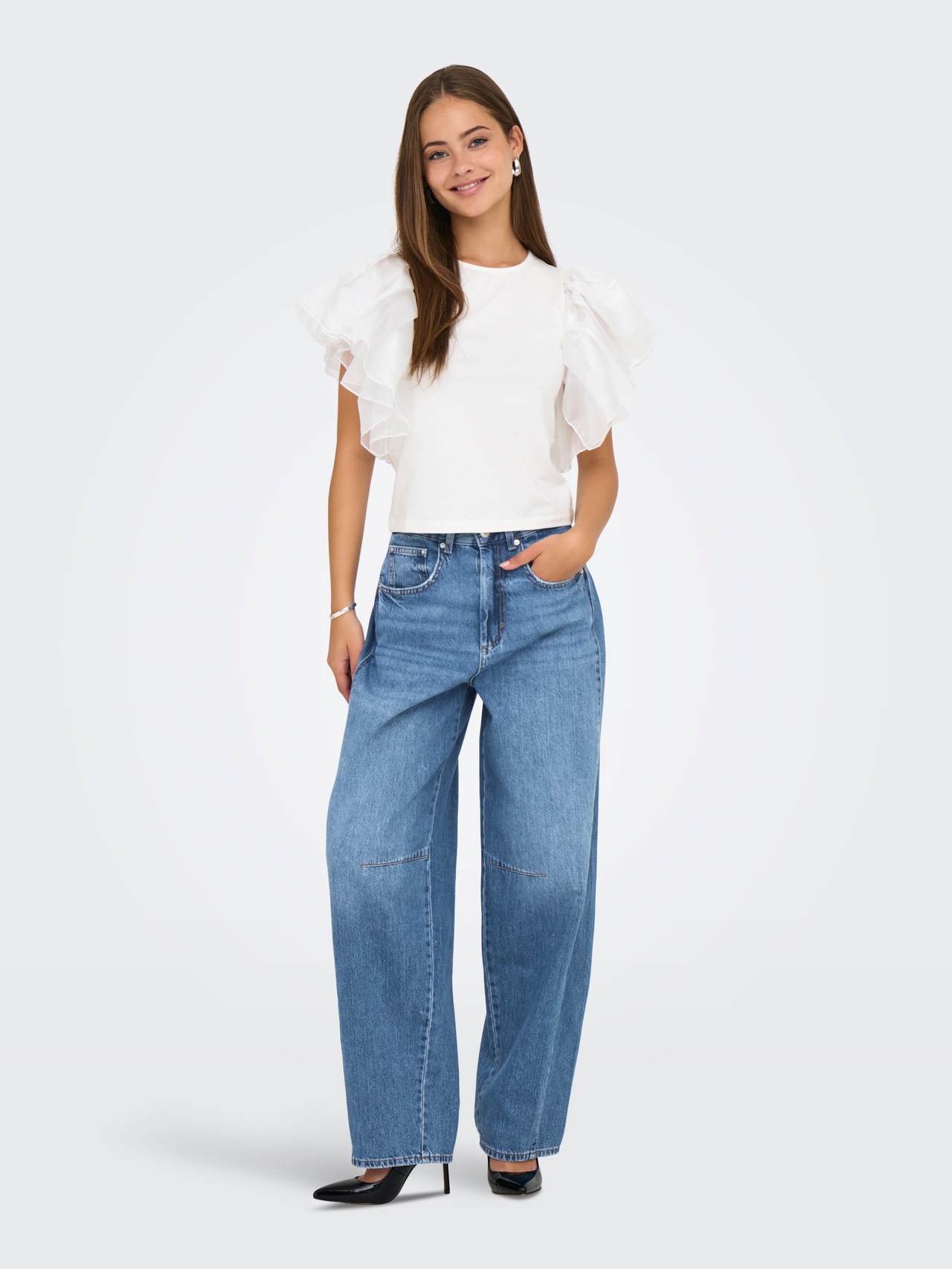 ONLY ONLHORSESHOE Mid waist Barrel Fit Jeans -Medium Blue Denim - 15357940