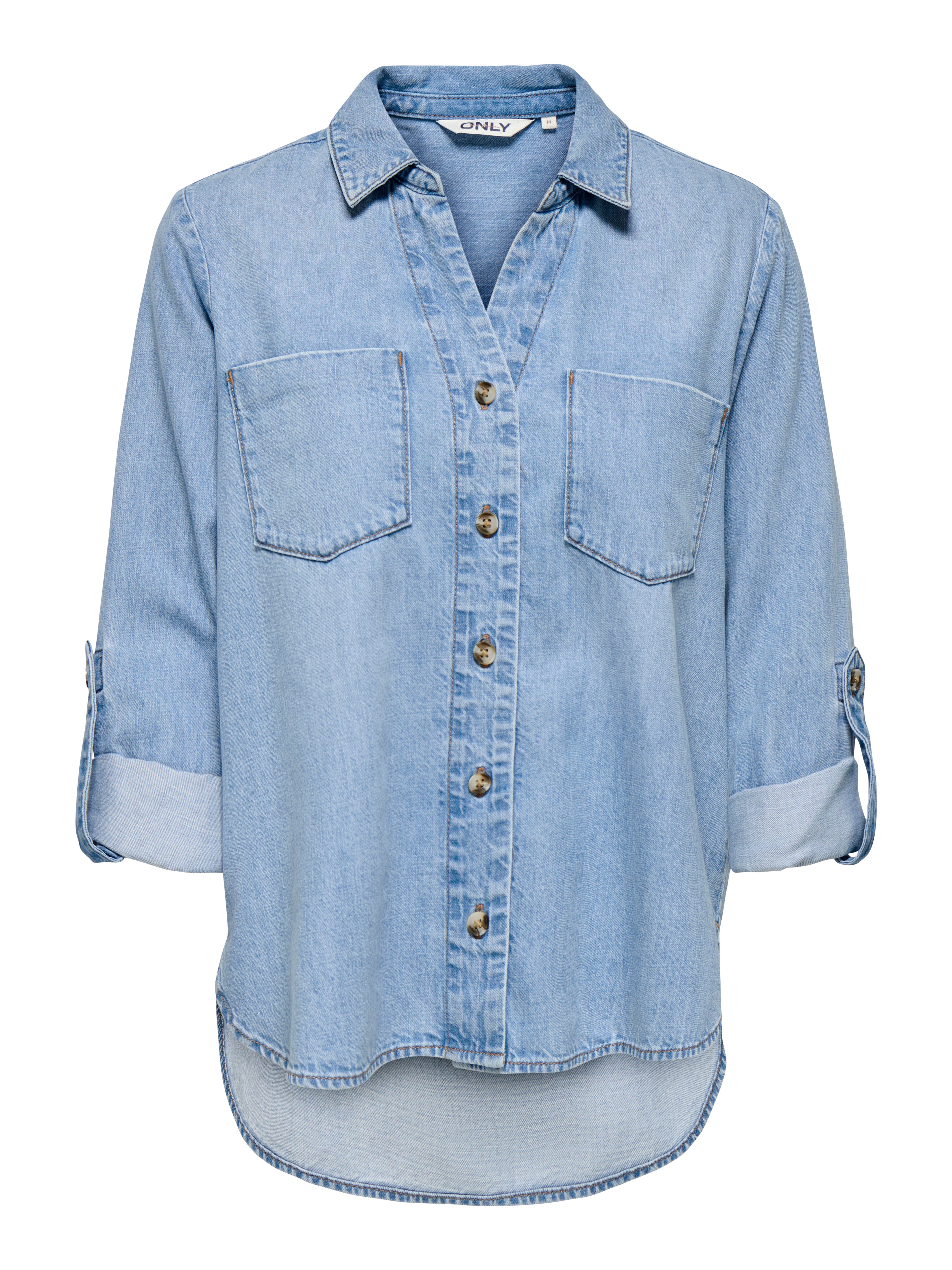 Normal Geschnitten Hemdkragen Umgeschlagene Ärmelbündchen Jeanshemd