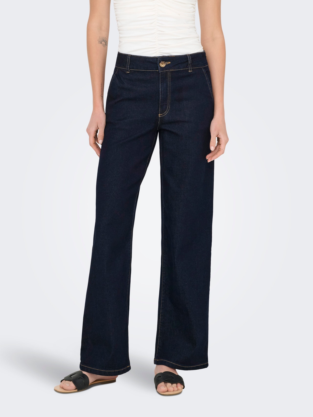 ONLY JDYGEGS High waist Wide Leg Fit Jeans -Dark Blue Denim - 15361550