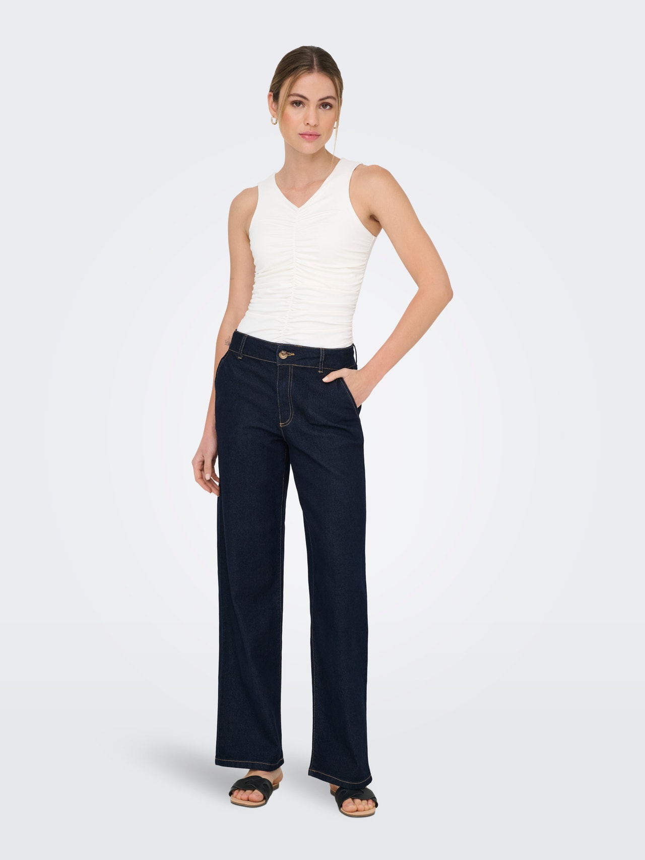 ONLY JDYGEGS High waist Wide Leg Fit Jeans -Dark Blue Denim - 15361550