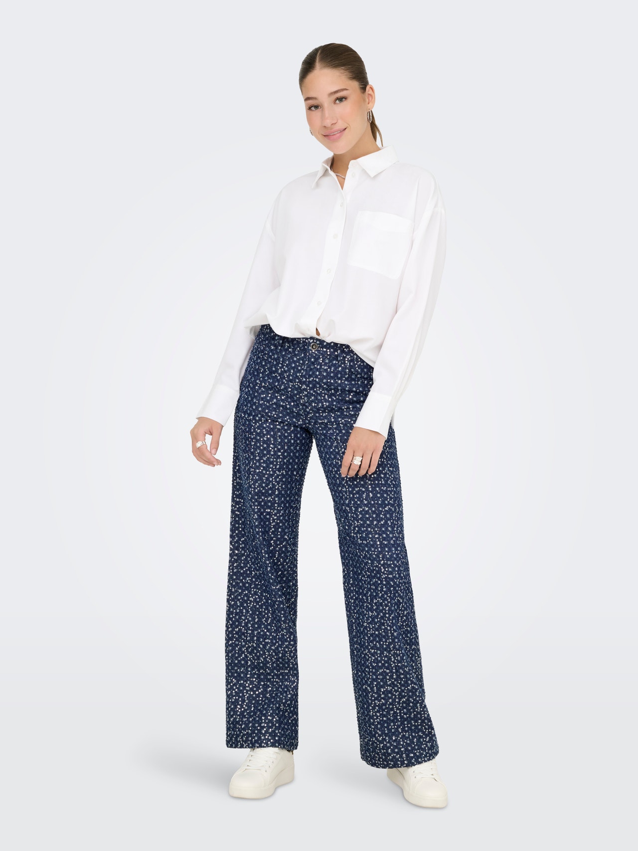 ONLY ONLEVITA Plačios klešnės Kelnės plačiomis klešnėmis -Dark Blue Denim - 15362397