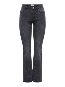 ONLY ONLWAUW Mid waist Flared Fit Jeans -Washed Black - 15362422