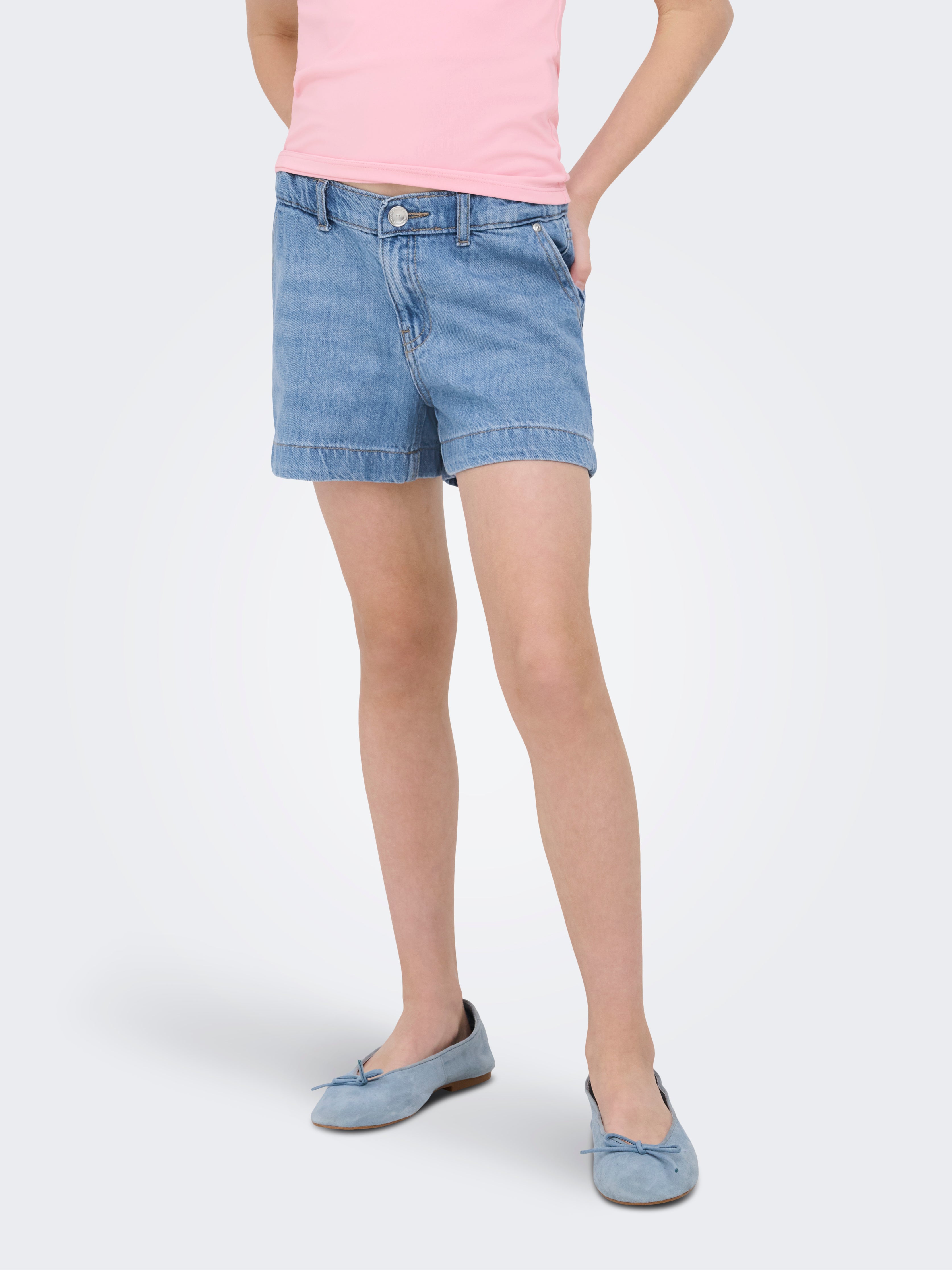 Kogcomet Mittlere Taille Weiter Beinschnitt Jeans-shorts