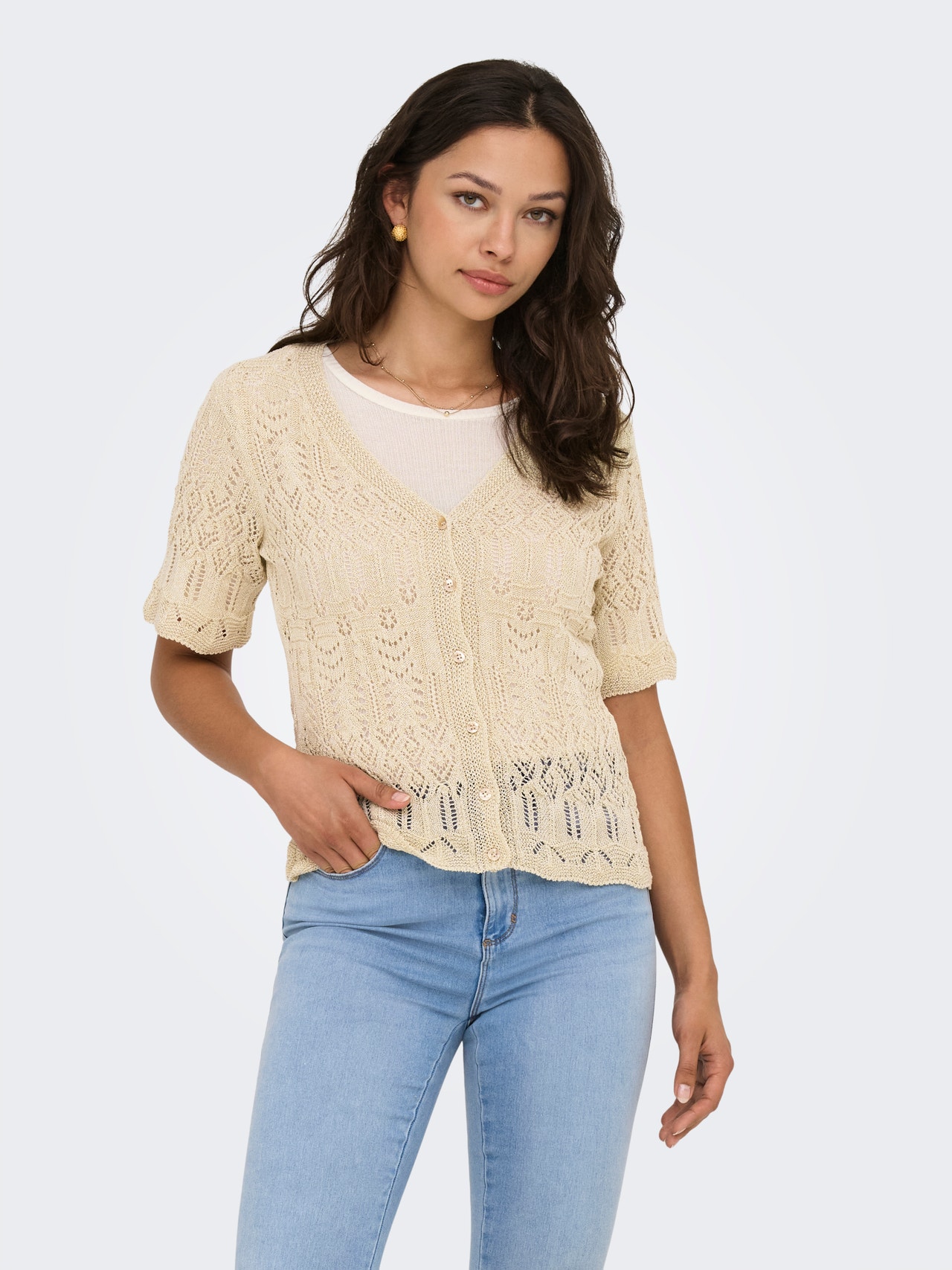 ONLY Tavapärane lõige V-kaelus Kootud topp -Cloud Dancer - 15364702