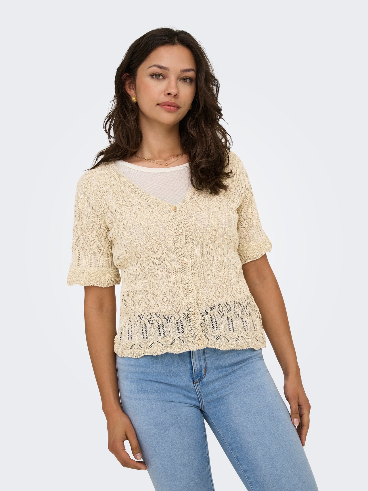 ONLY Tavapärane lõige V-kaelus Kootud topp -Cloud Dancer - 15364702