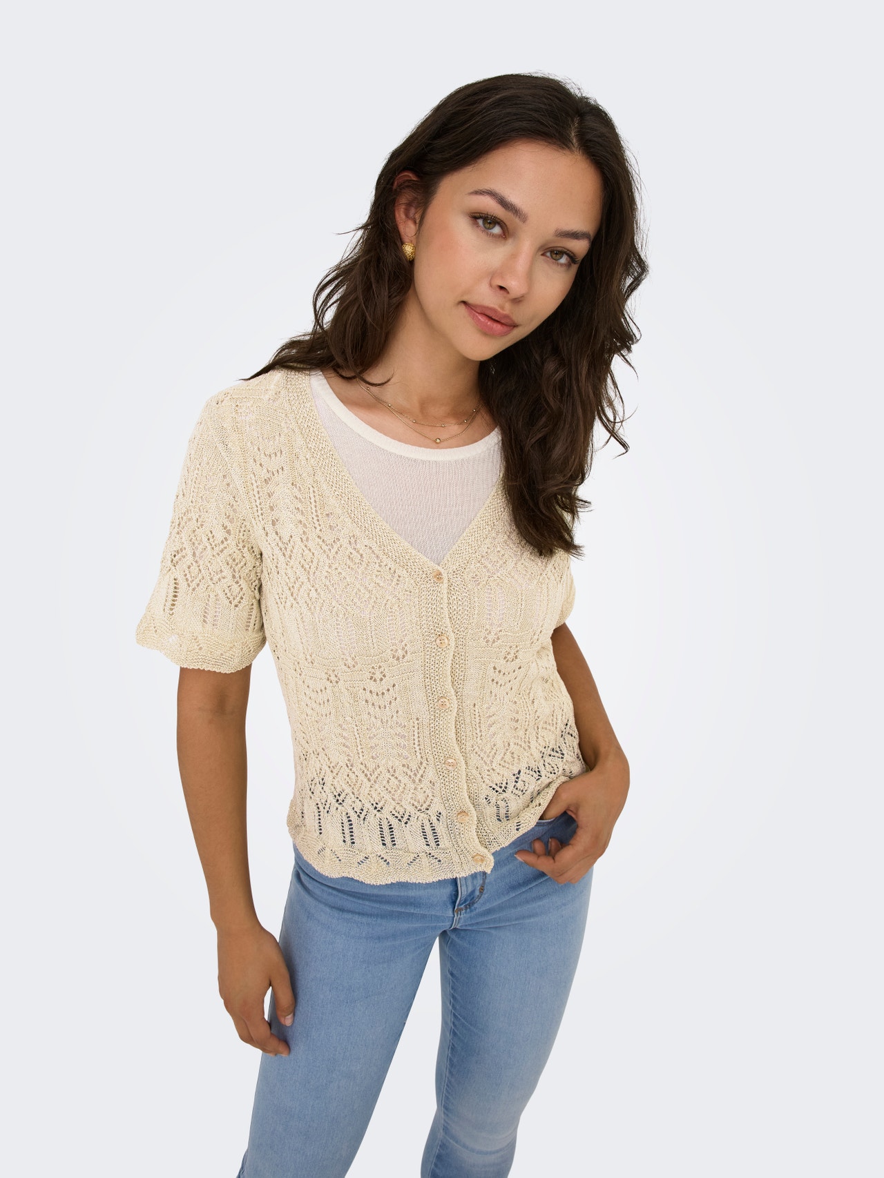 ONLY Tavapärane lõige V-kaelus Kootud topp -Cloud Dancer - 15364702