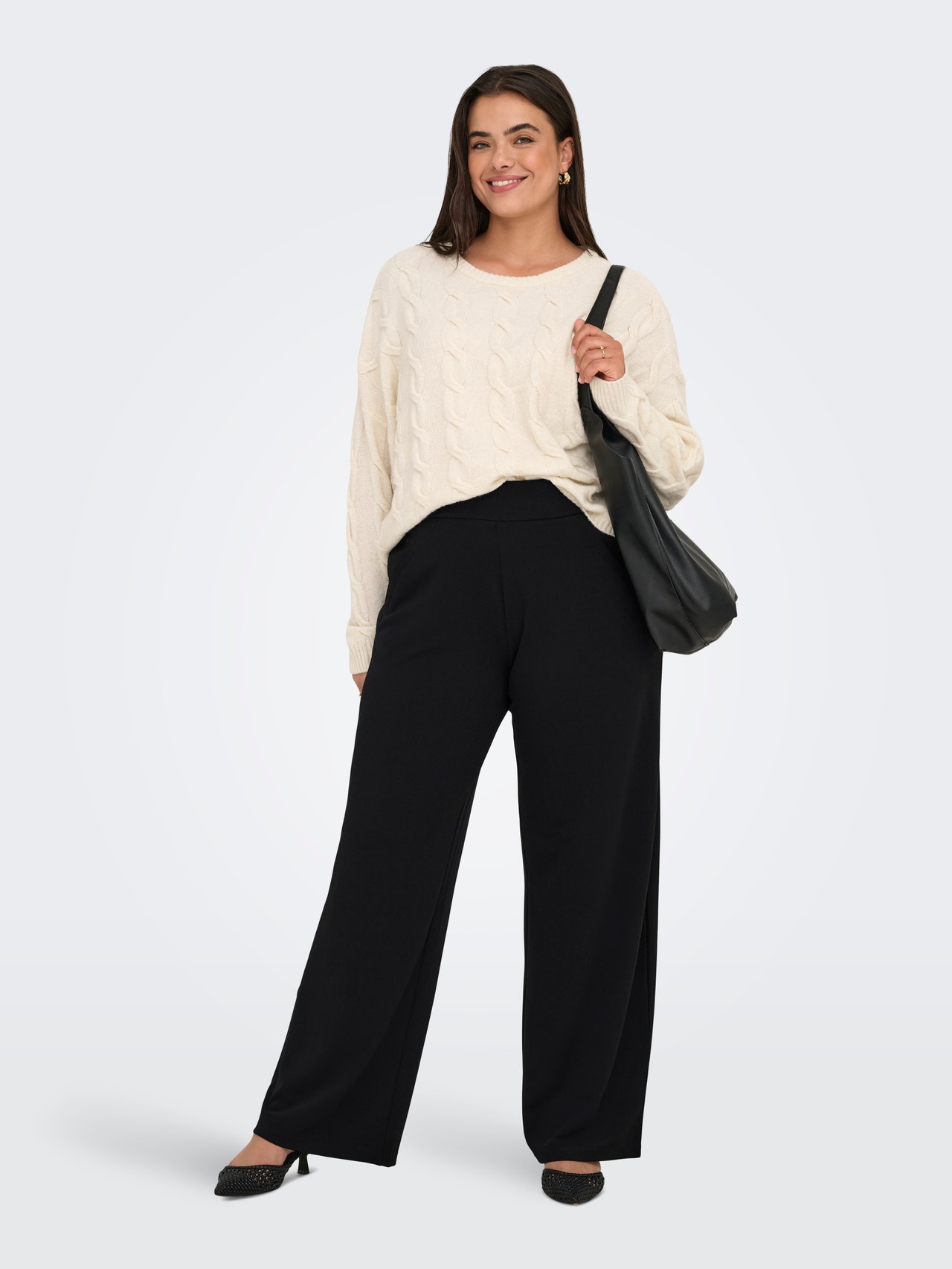 ONLY CARSANIA Regular Fit Wide-leg trousers -Black - 15370609