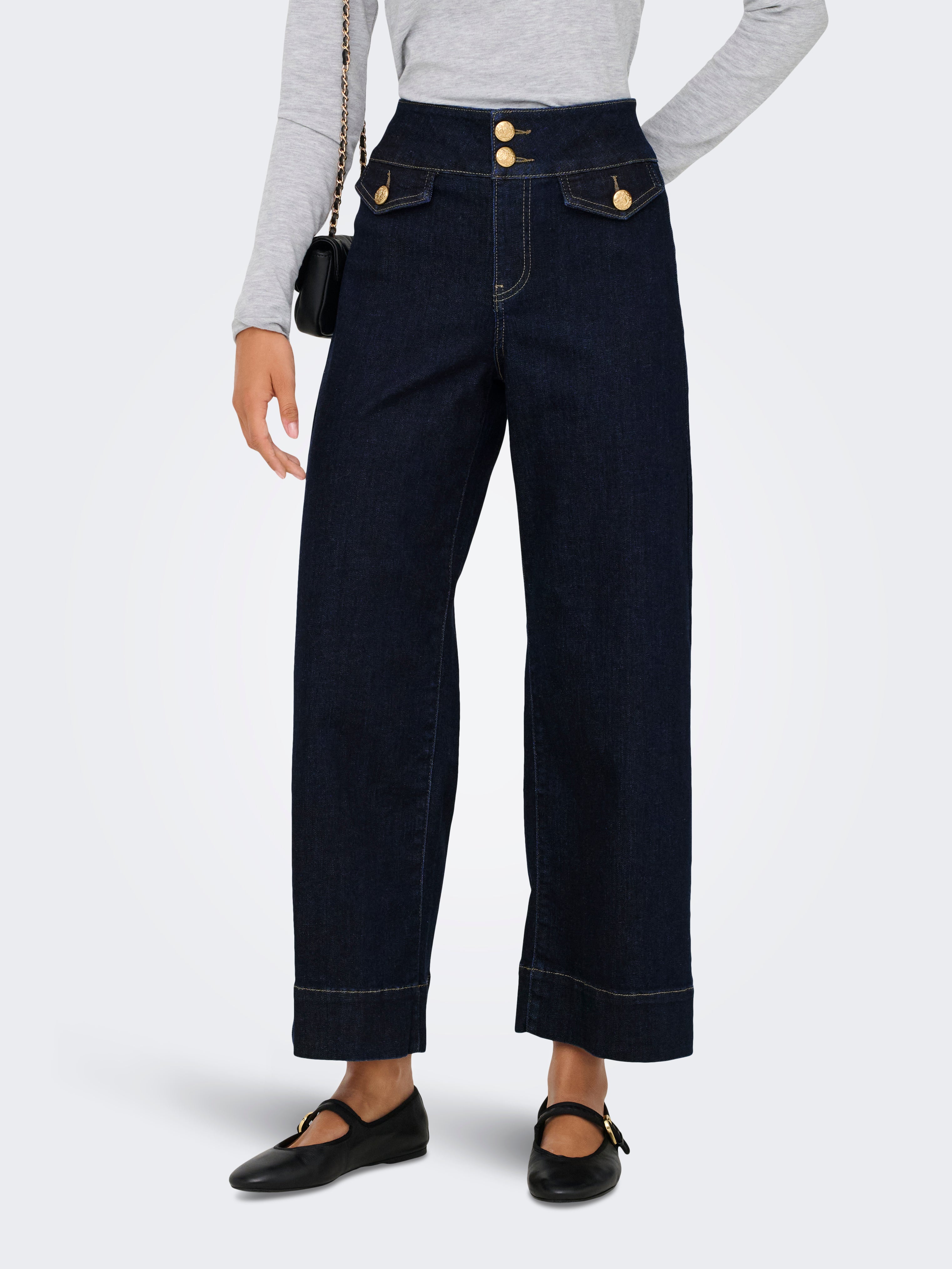 Onlemilia Hohe Taille Weite Passform - Kurz Geschnitten Jeans