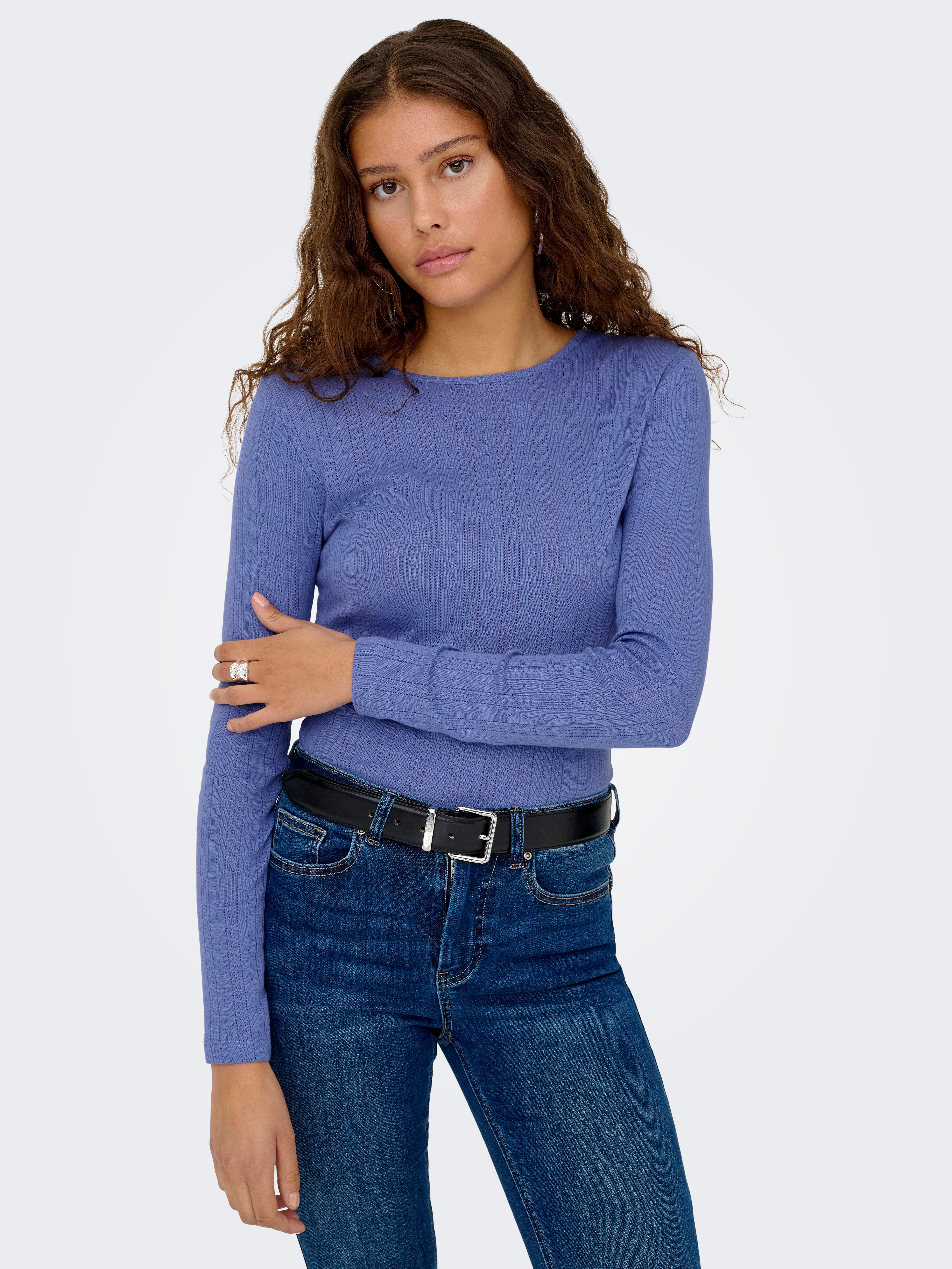 ONLY Damen Top Langarm | Loose Fit Mit Allover Print - Hochgeschnitten