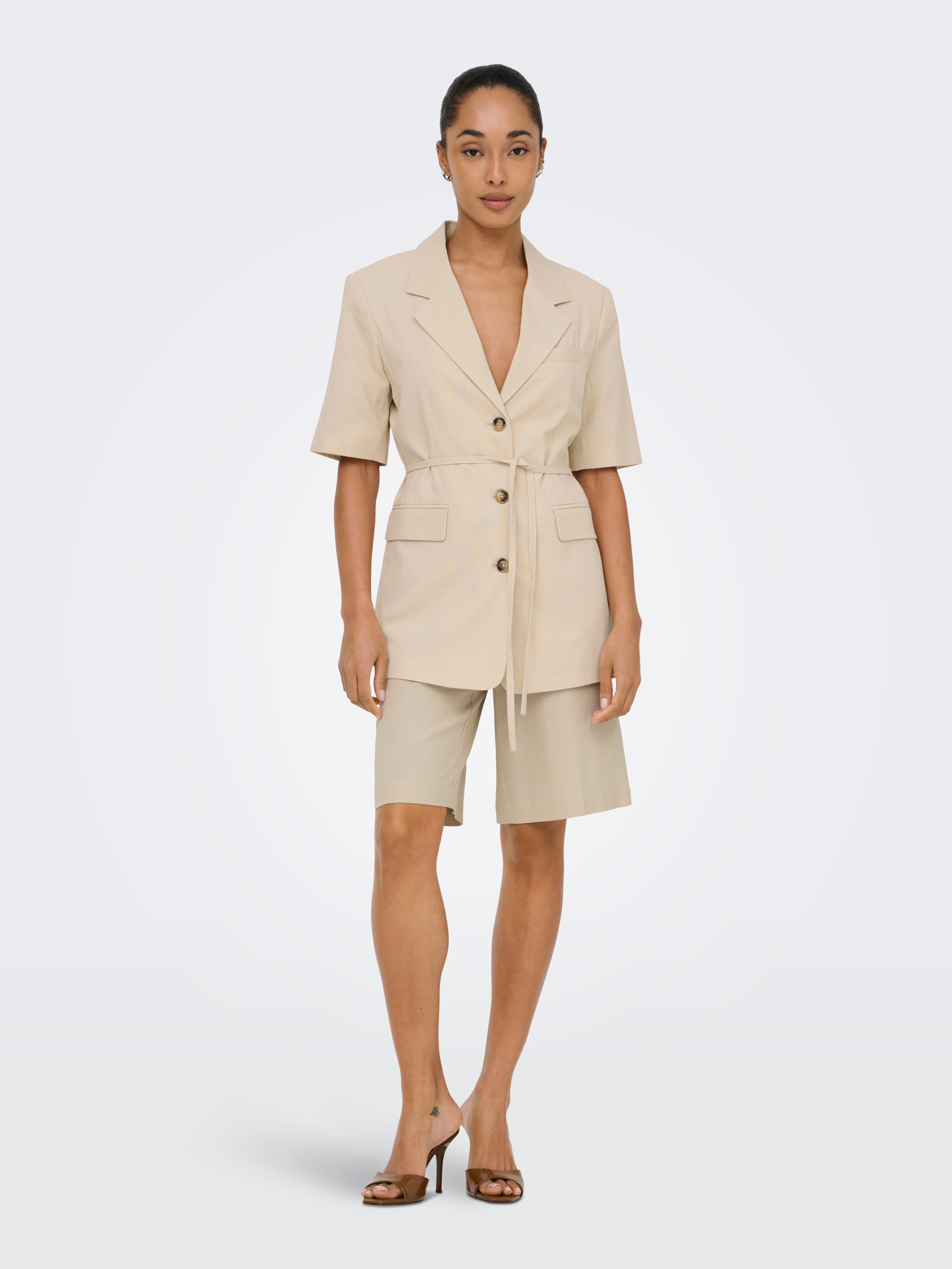 GIBZ Linnen Blazer Dames - Casual Zomer Vest Met 3/4 Mouwen En Eén Knoop