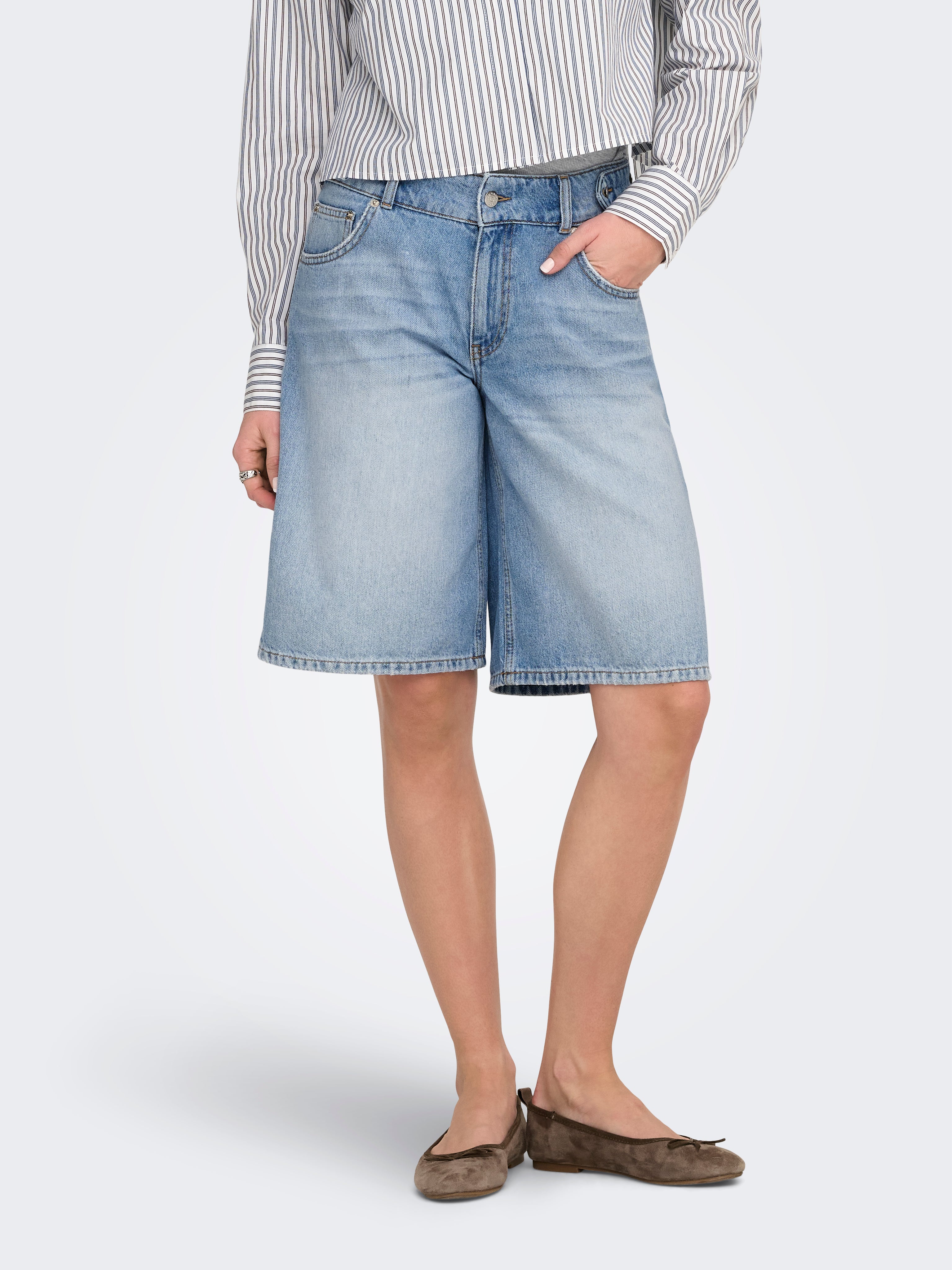 Onlloran Mittlere Taille Weiter Beinschnitt Jeans-shorts