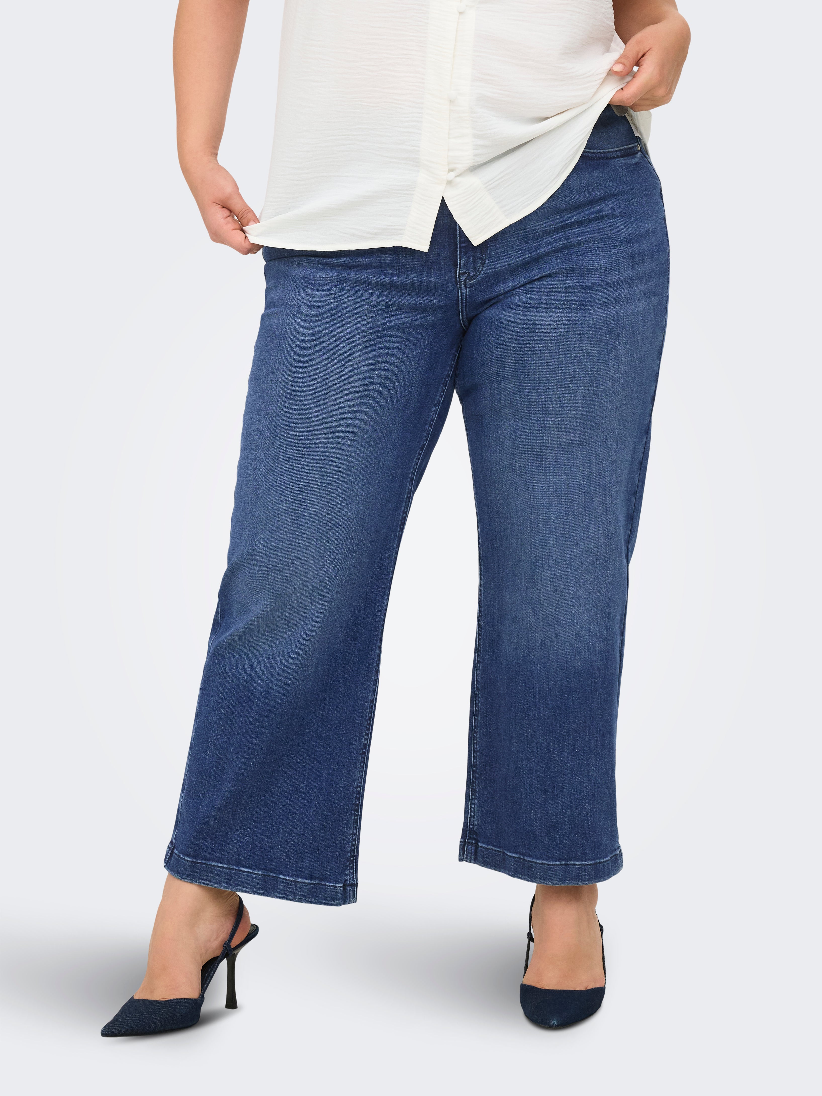 Carwilly Hohe Taille Weiter Beinschnitt Verkürzt Jeans