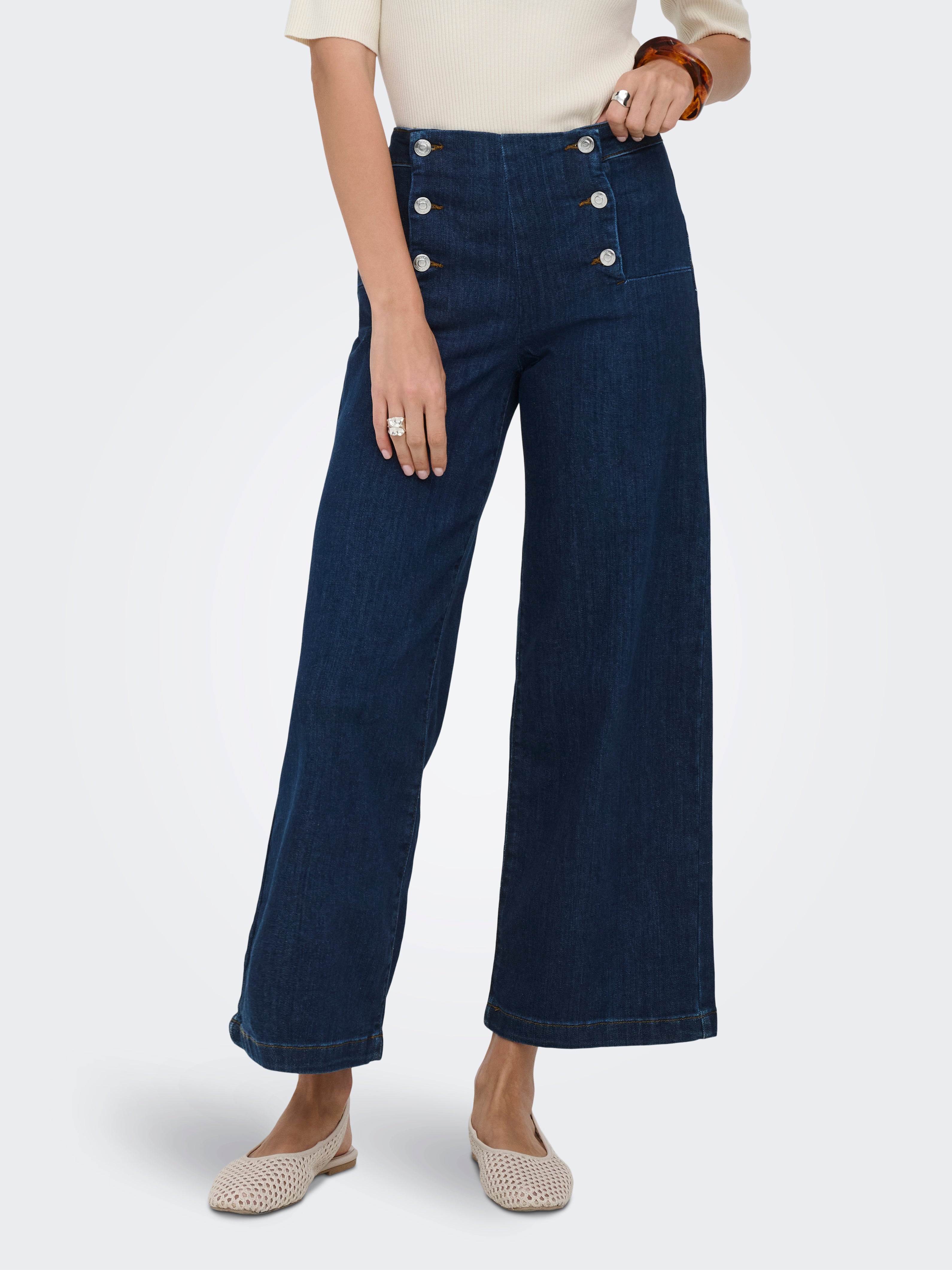 Onlnew Hohe Taille Weite Passform - Kurz Geschnitten Verkürzt Jeans