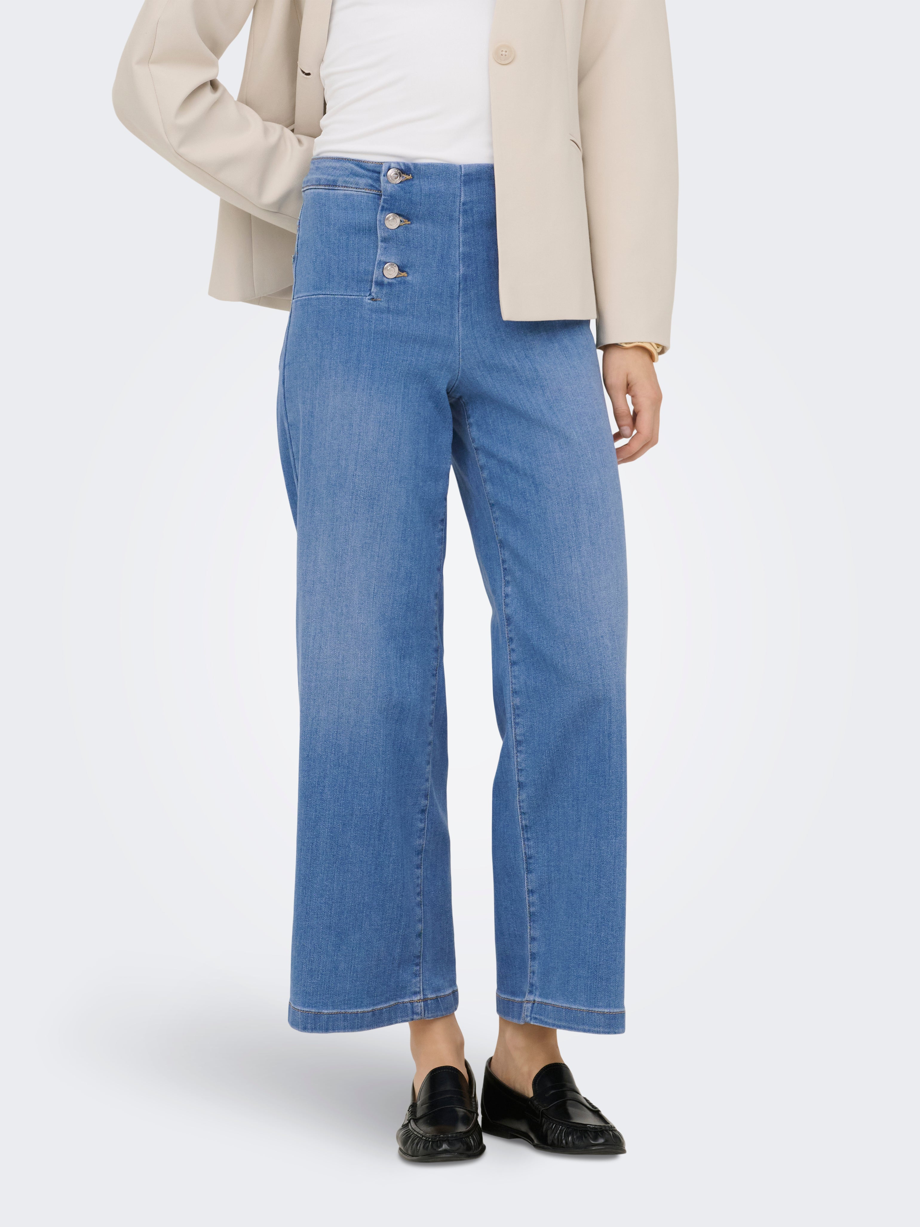 Onlnew Hohe Taille Weite Passform - Kurz Geschnitten Verkürzt Jeans