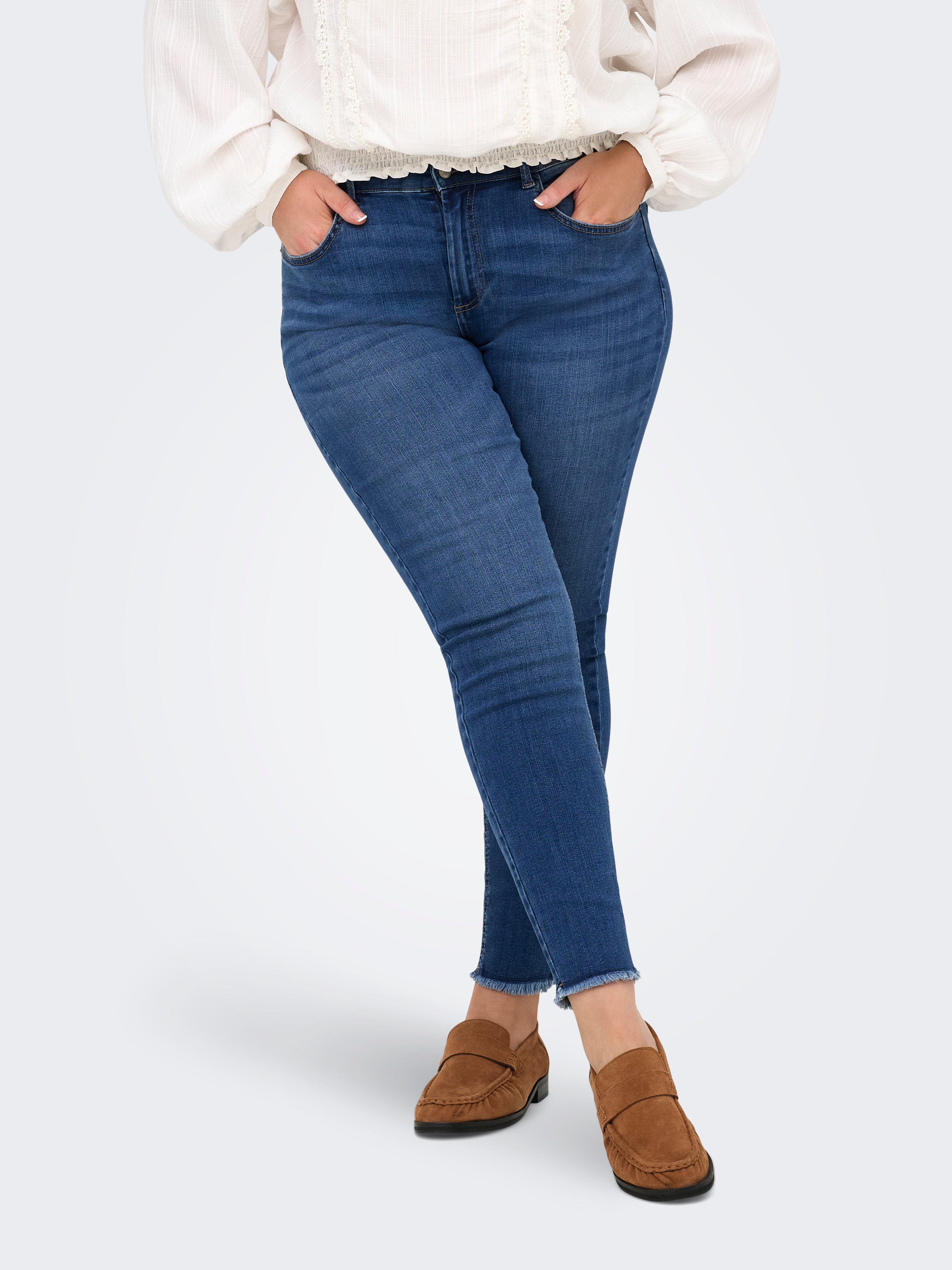 Carlace Mittlere Taille Skinny Fit Knöchellang Jeans