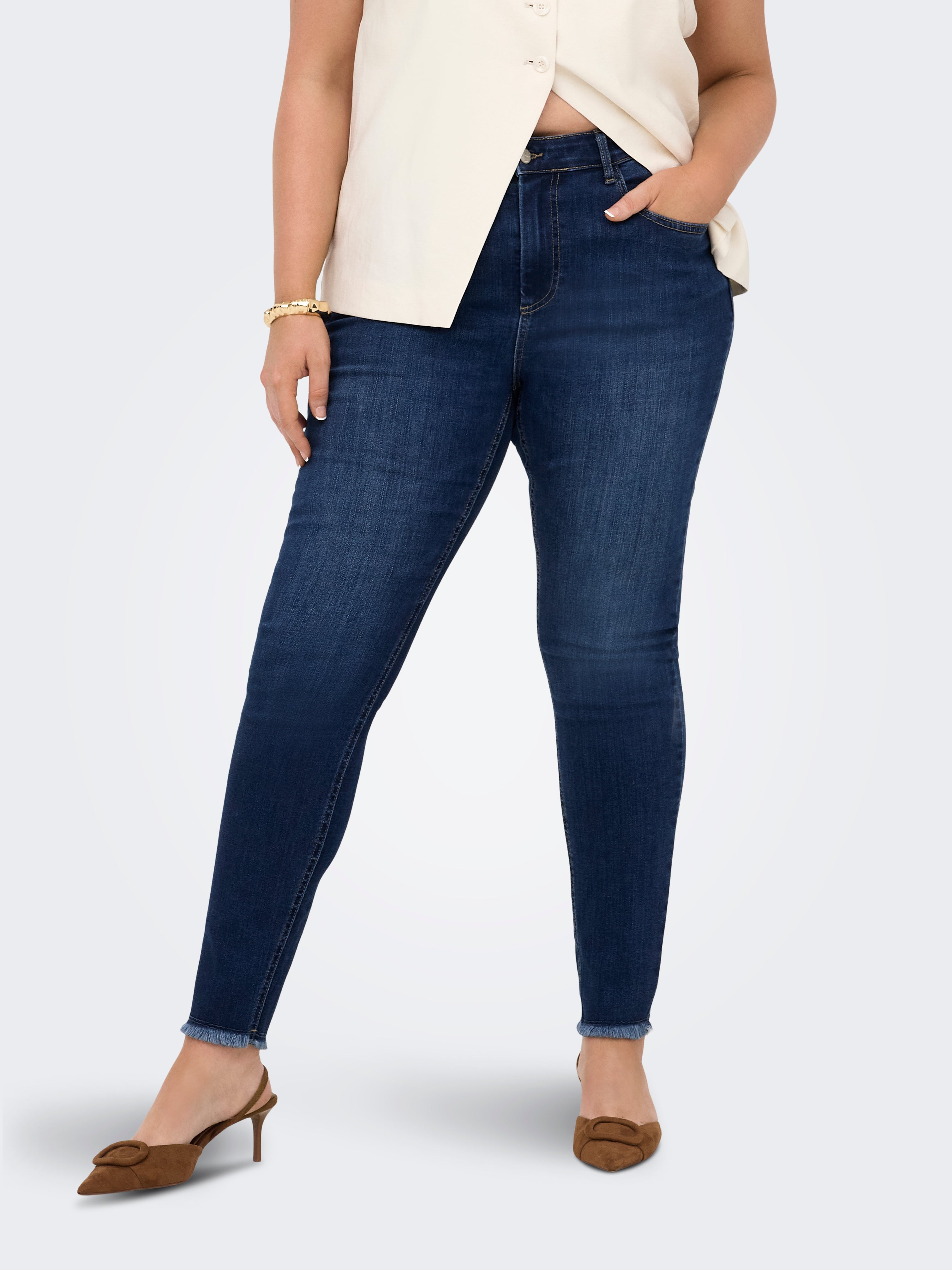 Carlace Mittlere Taille Skinny Fit Knöchellang Jeans