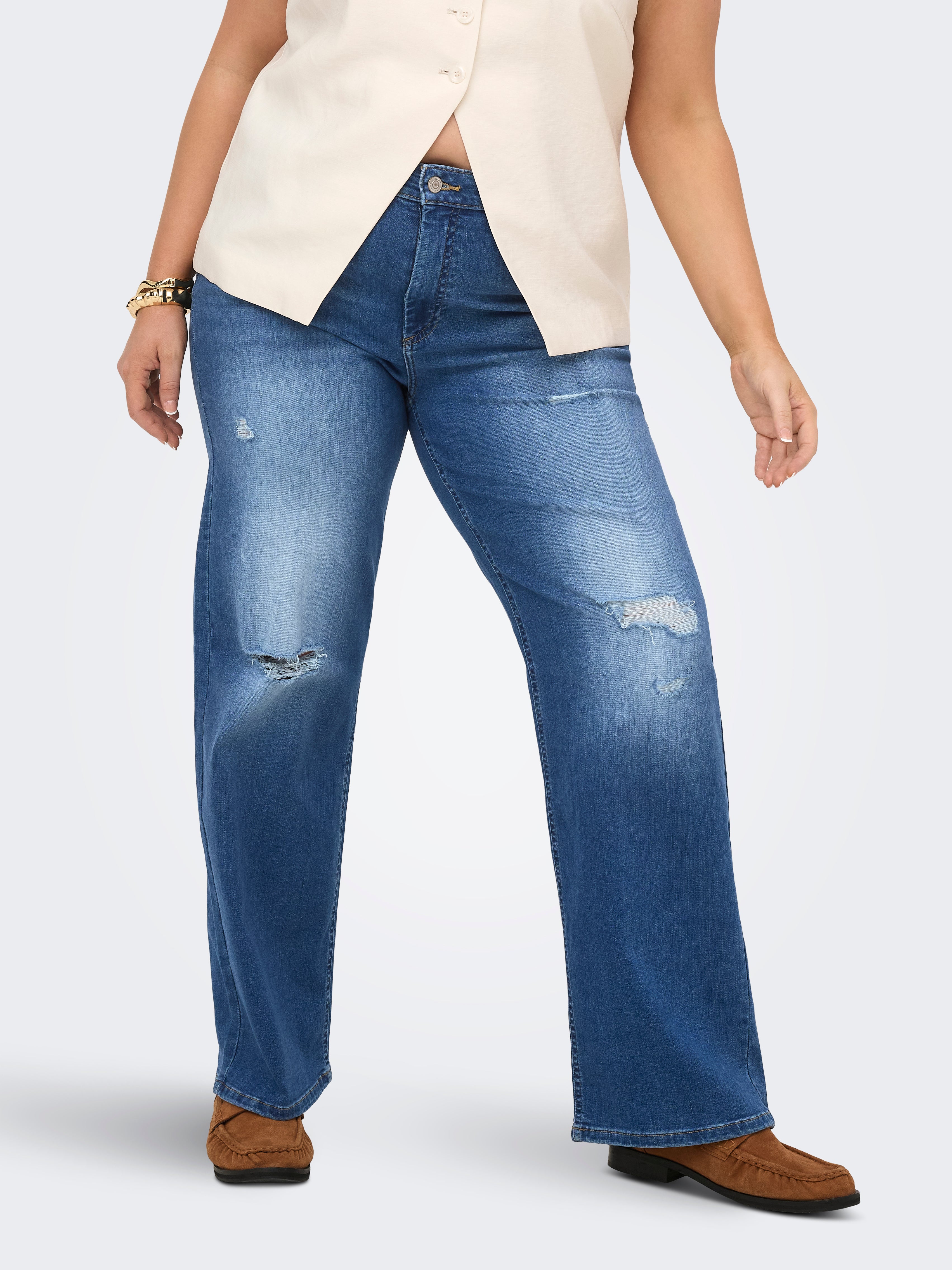 Carwilly Hohe Taille Weiter Beinschnitt Jeans