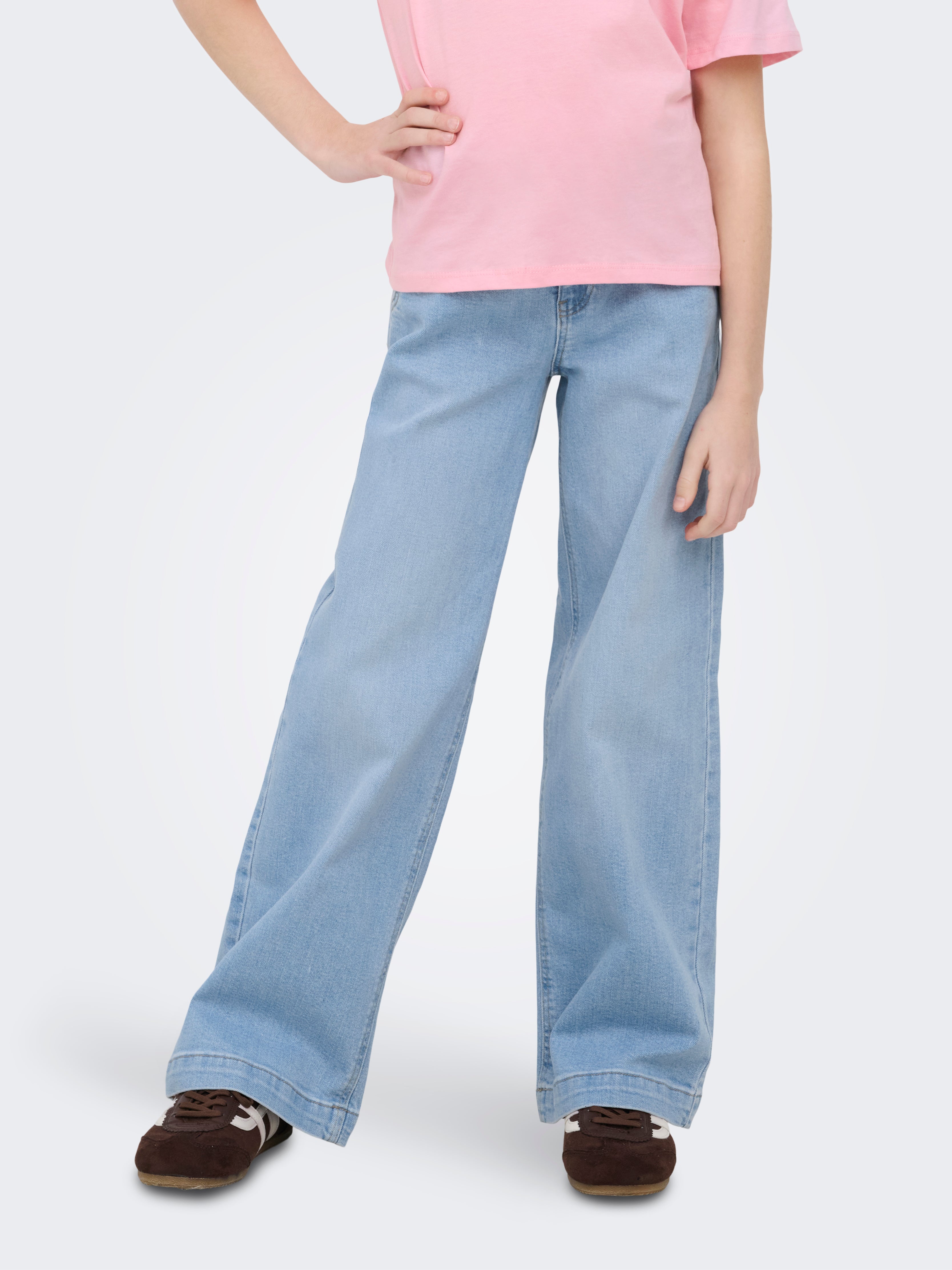 Kognew Mittlere Taille Weiter Beinschnitt Jeans