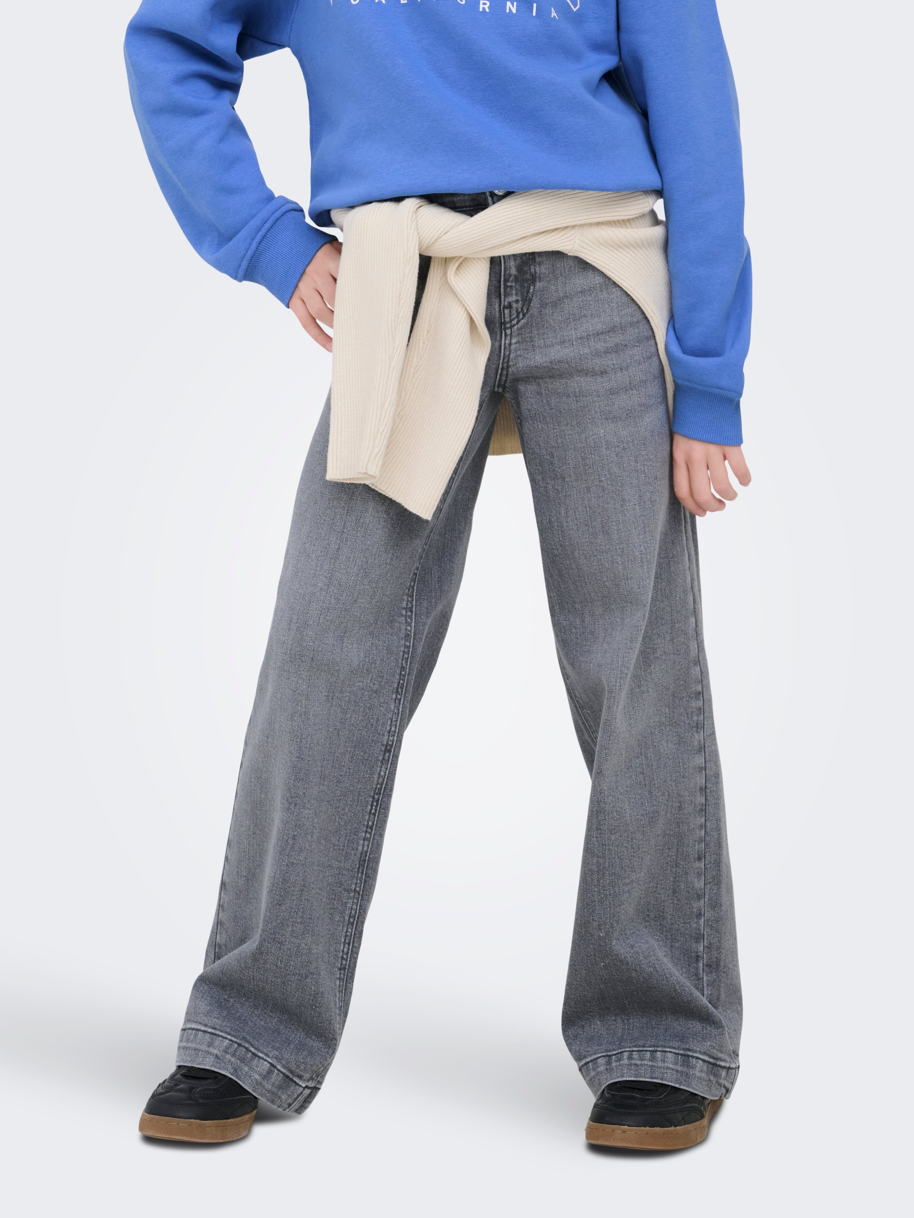 Kognew Mittlere Taille Weiter Beinschnitt Jeans