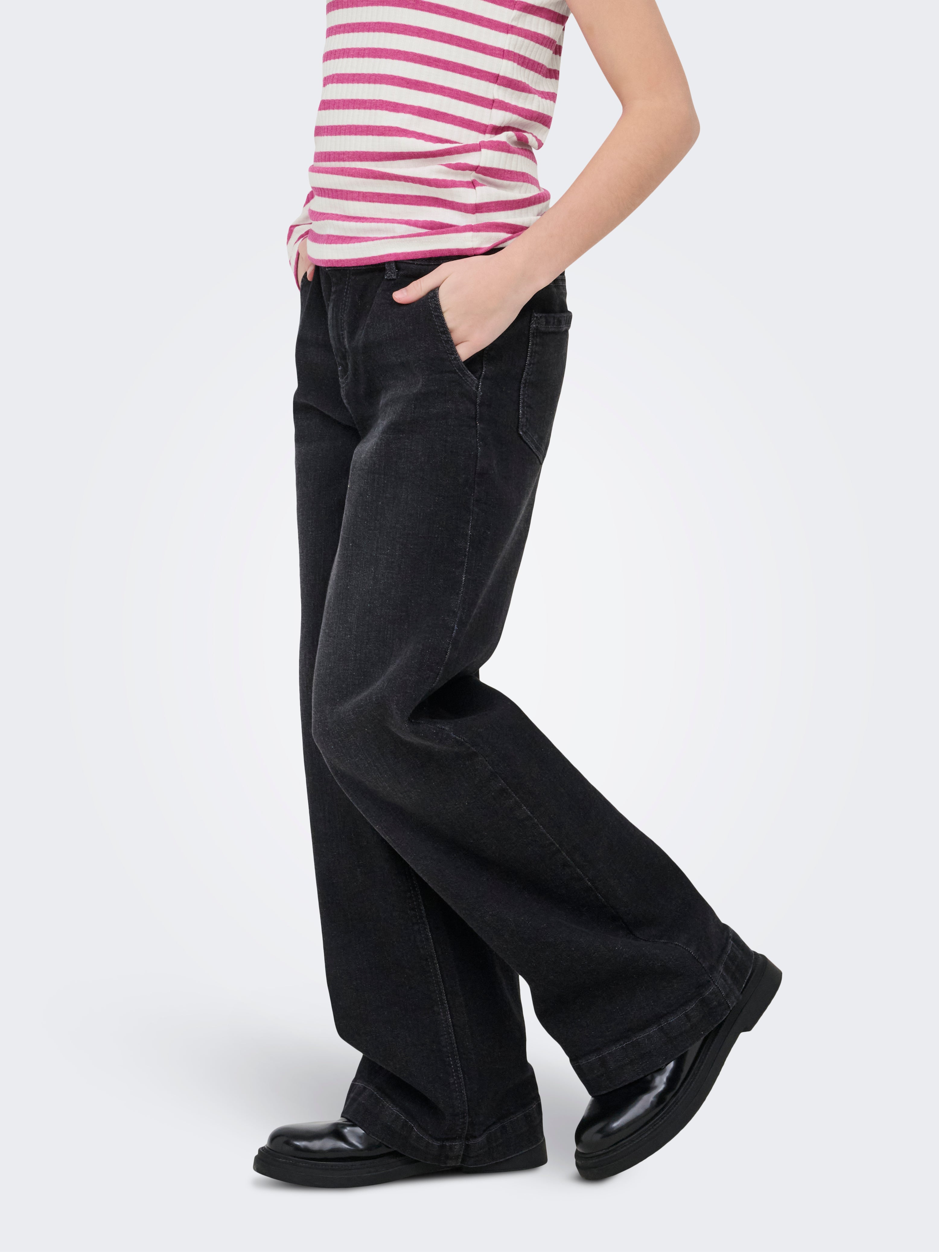 Kognew Mittlere Taille Weiter Beinschnitt Jeans