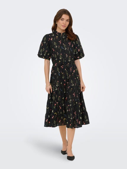 ONLY Onltess Abito Donna A Maniche Lunghe Con Scollo Alto - Midi Dress In Maglia, Nero