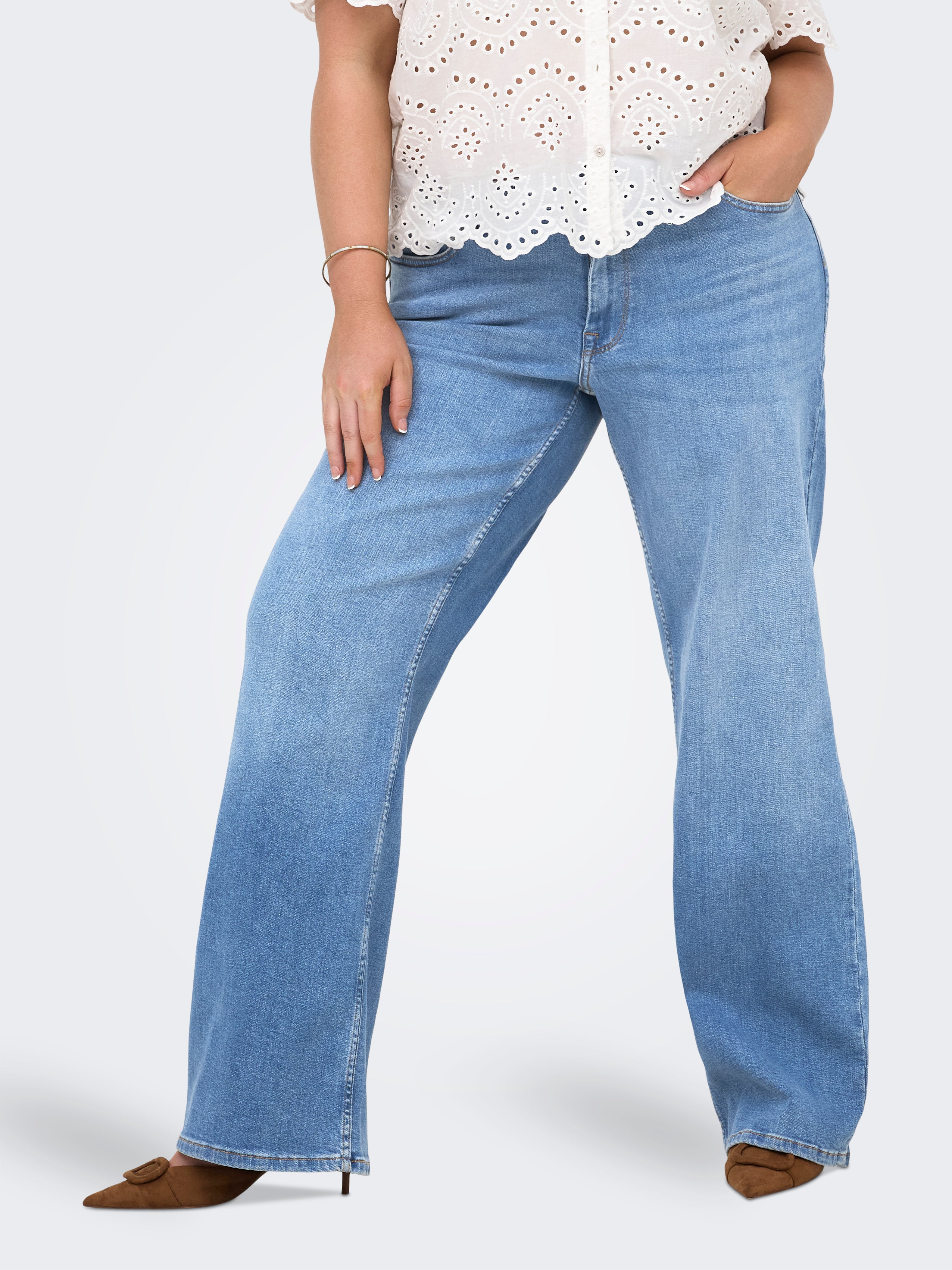 Carjulles Niedrige Taille Weiter Beinschnitt Jeans