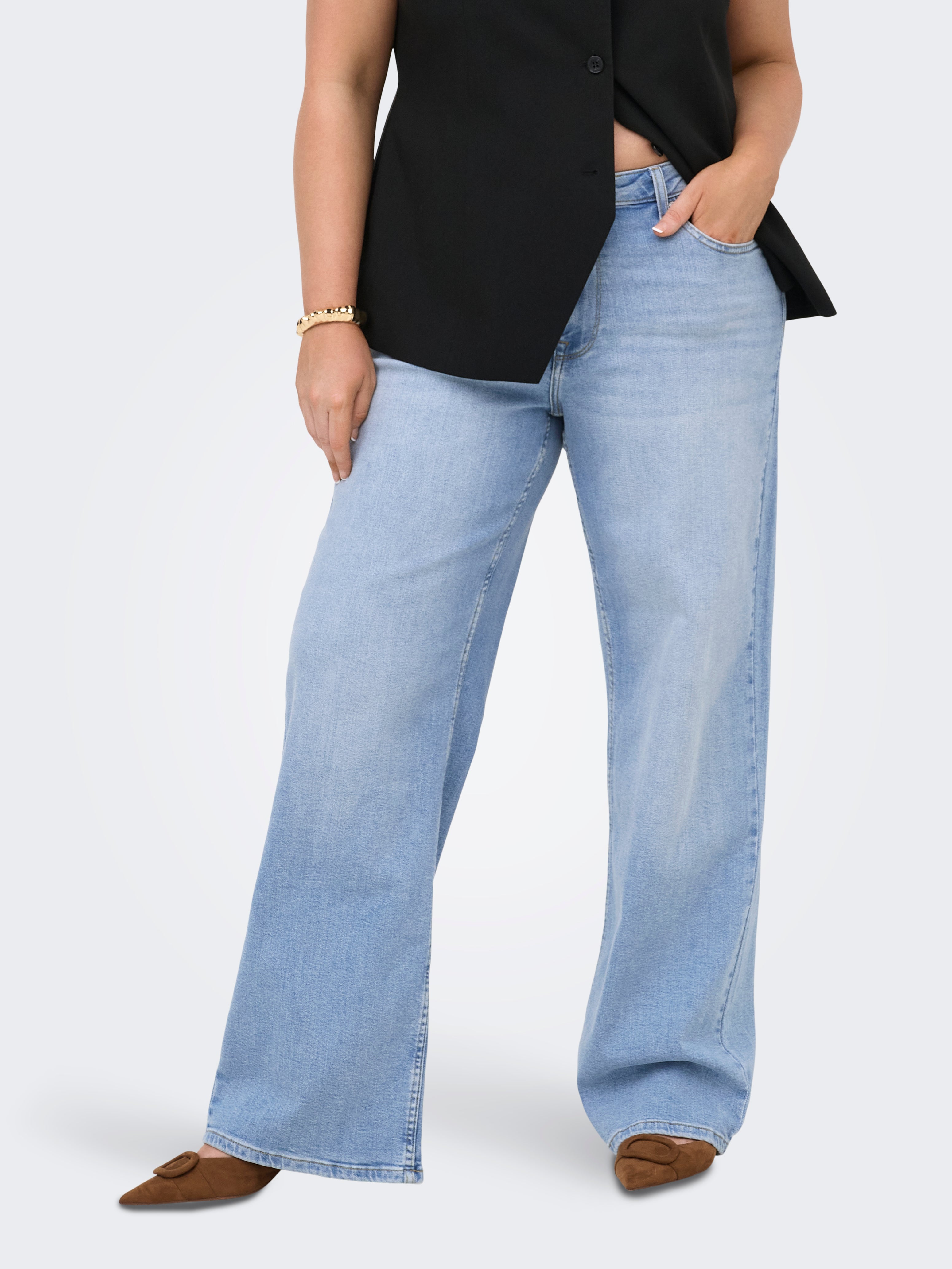 Carjulles Mittlere Taille Weiter Beinschnitt Jeans