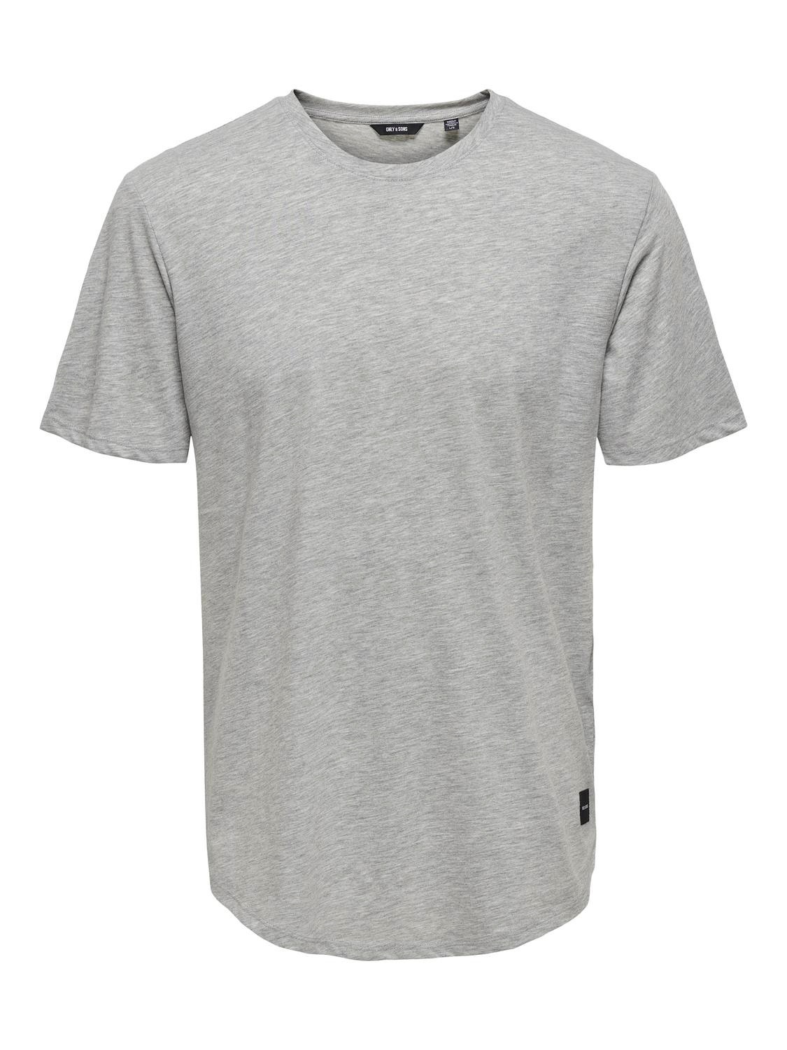 ONLY & SONS Lang geschnitten Rundhals T-Shirt -Light Grey Melange - 22002973