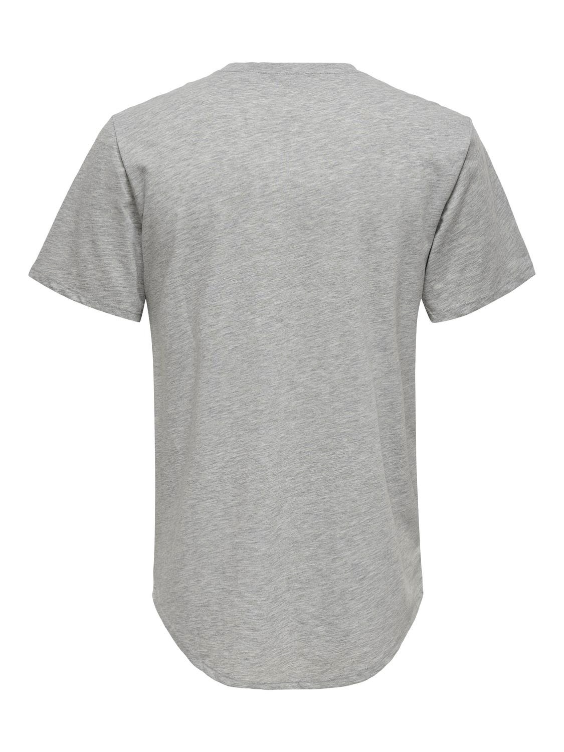 ONLY & SONS Lang geschnitten Rundhals T-Shirt -Light Grey Melange - 22002973