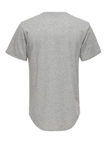 ONLY & SONS Long Line Fit Round Neck T-Shirt -Light Grey Melange - 22002973