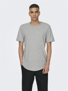 ONLY & SONS Long Line Fit Round Neck T-Shirt -Light Grey Melange - 22002973