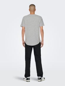 ONLY & SONS Long Line Fit Round Neck T-Shirt -Light Grey Melange - 22002973