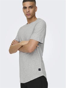 ONLY & SONS Long Line Fit Round Neck T-Shirt -Light Grey Melange - 22002973