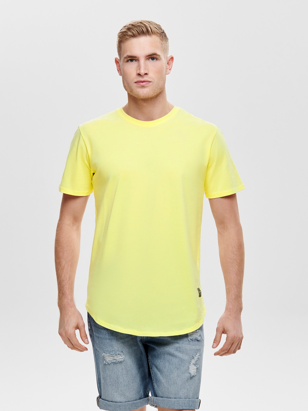 ONLY & SONS Lang geschnitten Rundhals T-Shirt -Mellow Yellow - 22002973