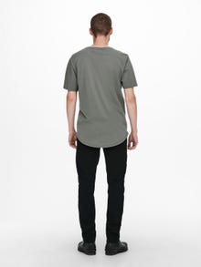 ONLY & SONS T-shirts Long Line Fit Col rond -Castor Gray - 22002973