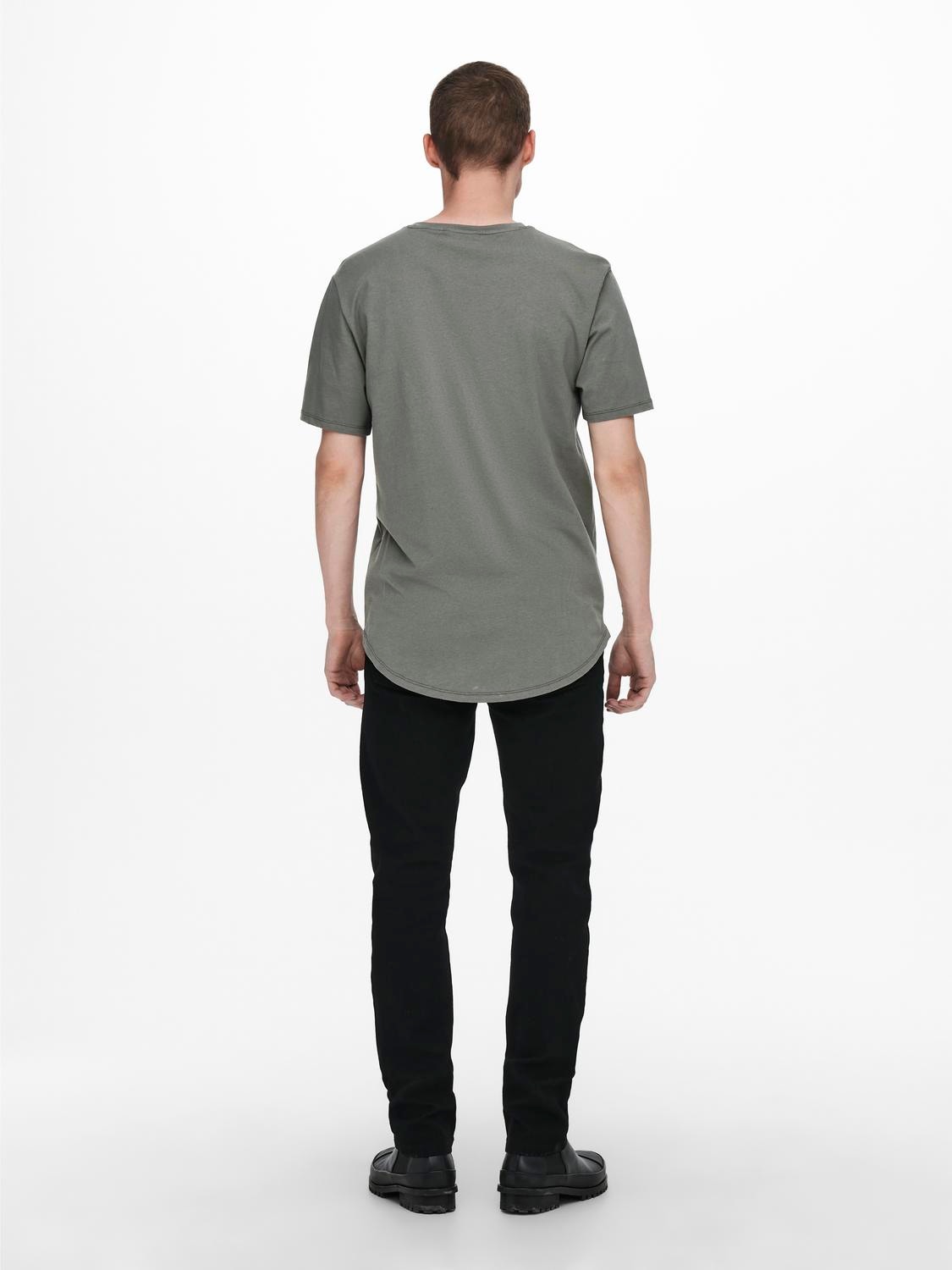 ONLY & SONS T-shirts Long Line Fit Col rond -Castor Gray - 22002973