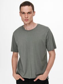 ONLY & SONS T-shirts Long Line Fit Col rond -Castor Gray - 22002973