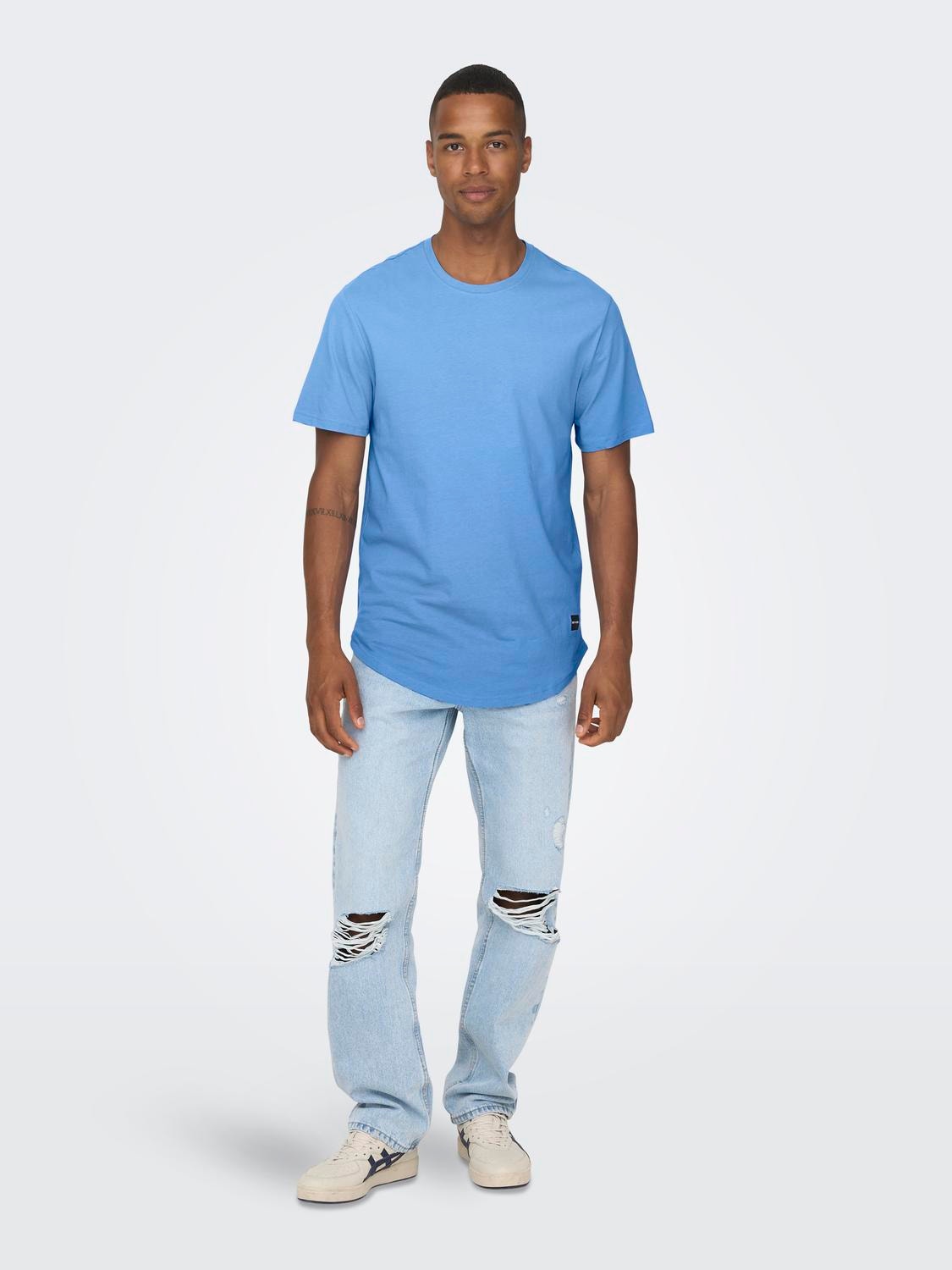 ONLY & SONS Long Line Fit O-ringning T-shirt -Marina - 22002973