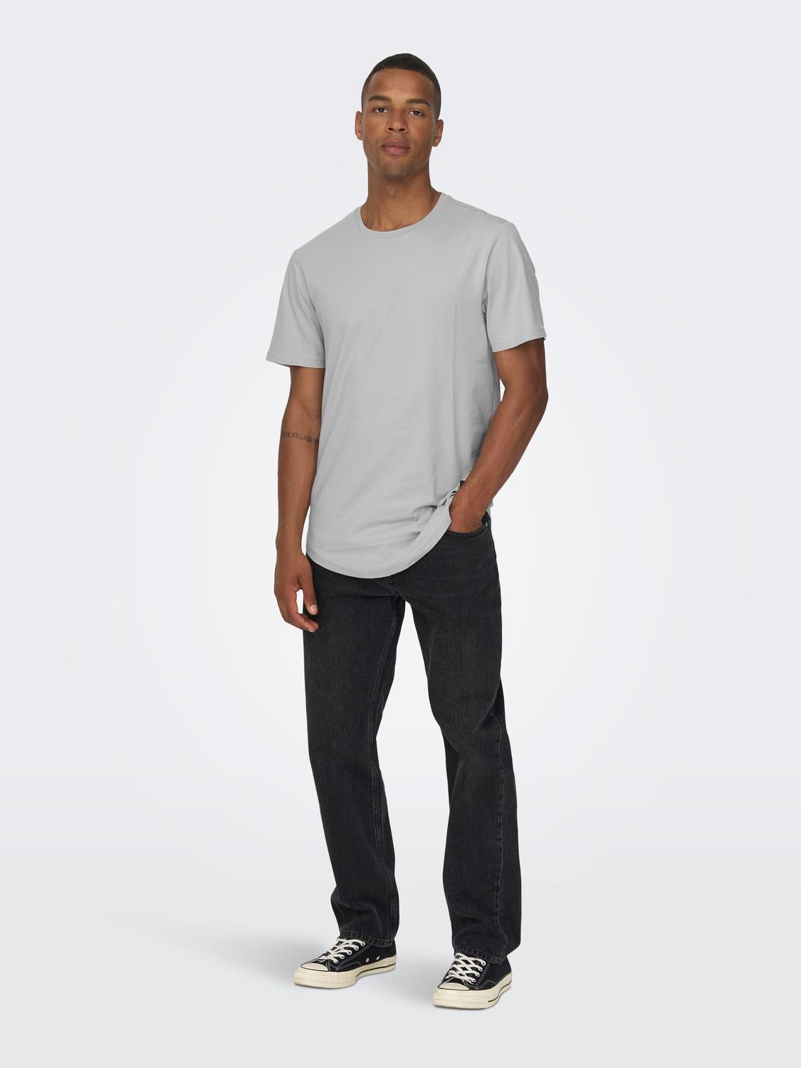 ONLY & SONS Long Line Fit O-ringning T-shirt -Mirage Gray - 22002973