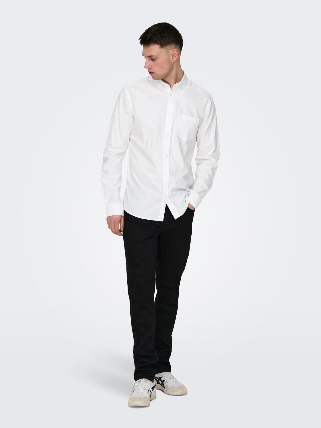 ONLY & SONS Slim Fit Button down-krage Skjorta -White - 22006479