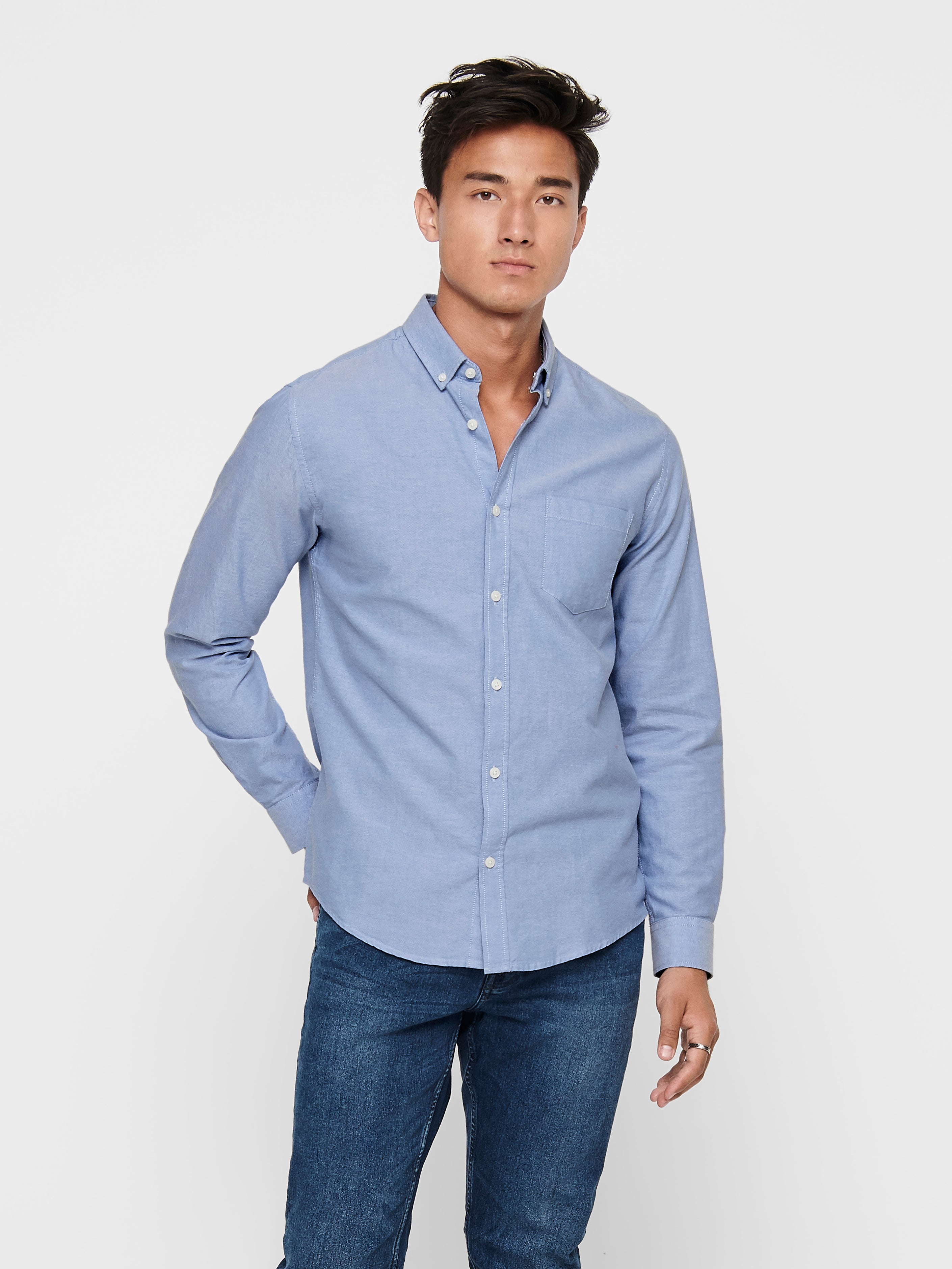 Slim Fit Button-down collar Shirt | Medium Blue | ONLY & SONS®