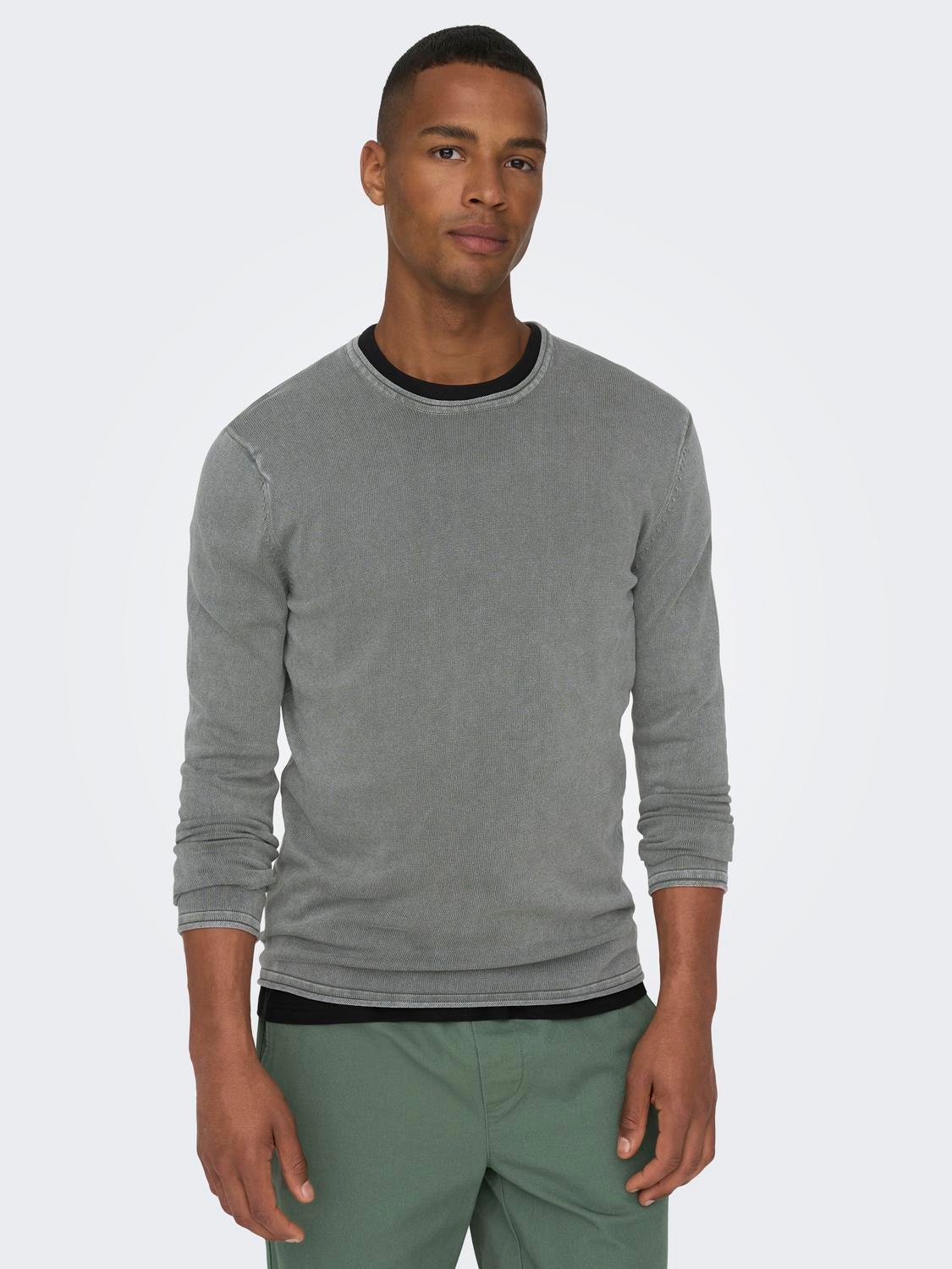 ONLY & SONS Normal geschnitten Rundhalsausschnitt Pullover -Castor Gray - 22006806