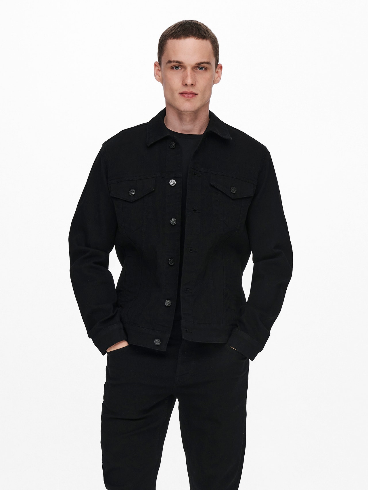 ONLY & SONS Rundhals Ärmelbündchen mit Knopf Jacke -Black Denim - 22013464