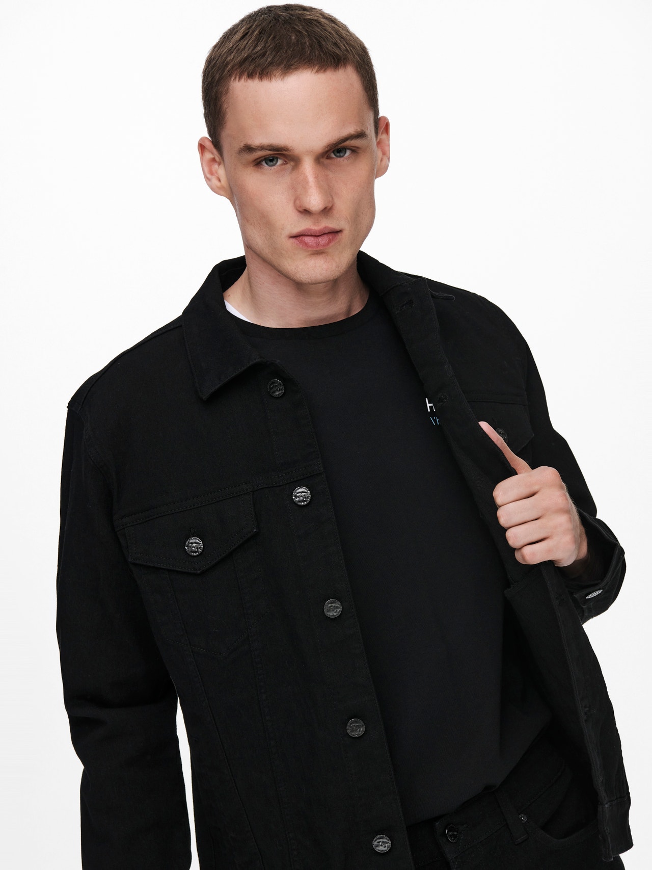 ONLY & SONS Rundhals Ärmelbündchen mit Knopf Jacke -Black Denim - 22013464